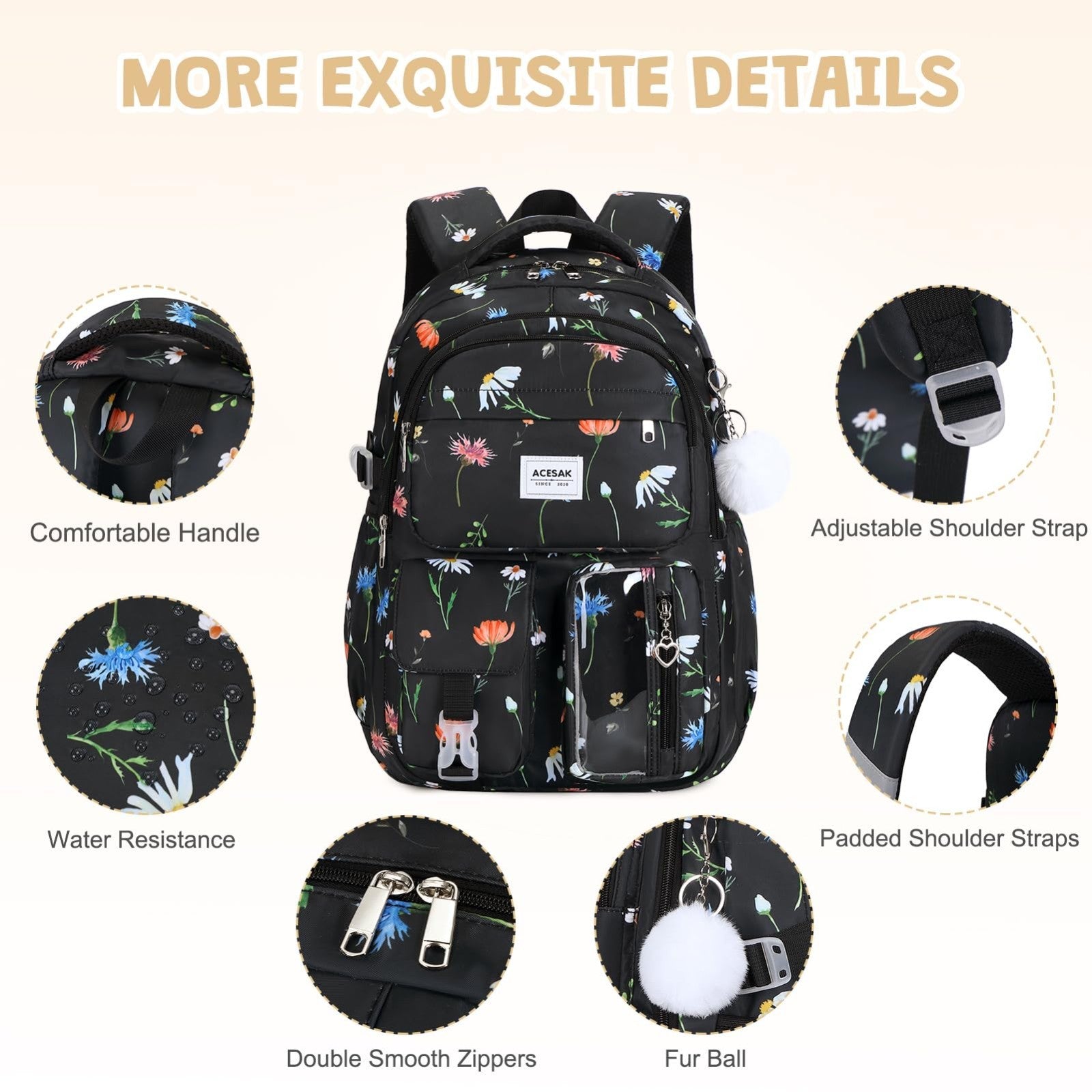 Stylish Girls Backpack with Lunch Bag & Pencil Pouch   Teen School Bookbag, Trav4