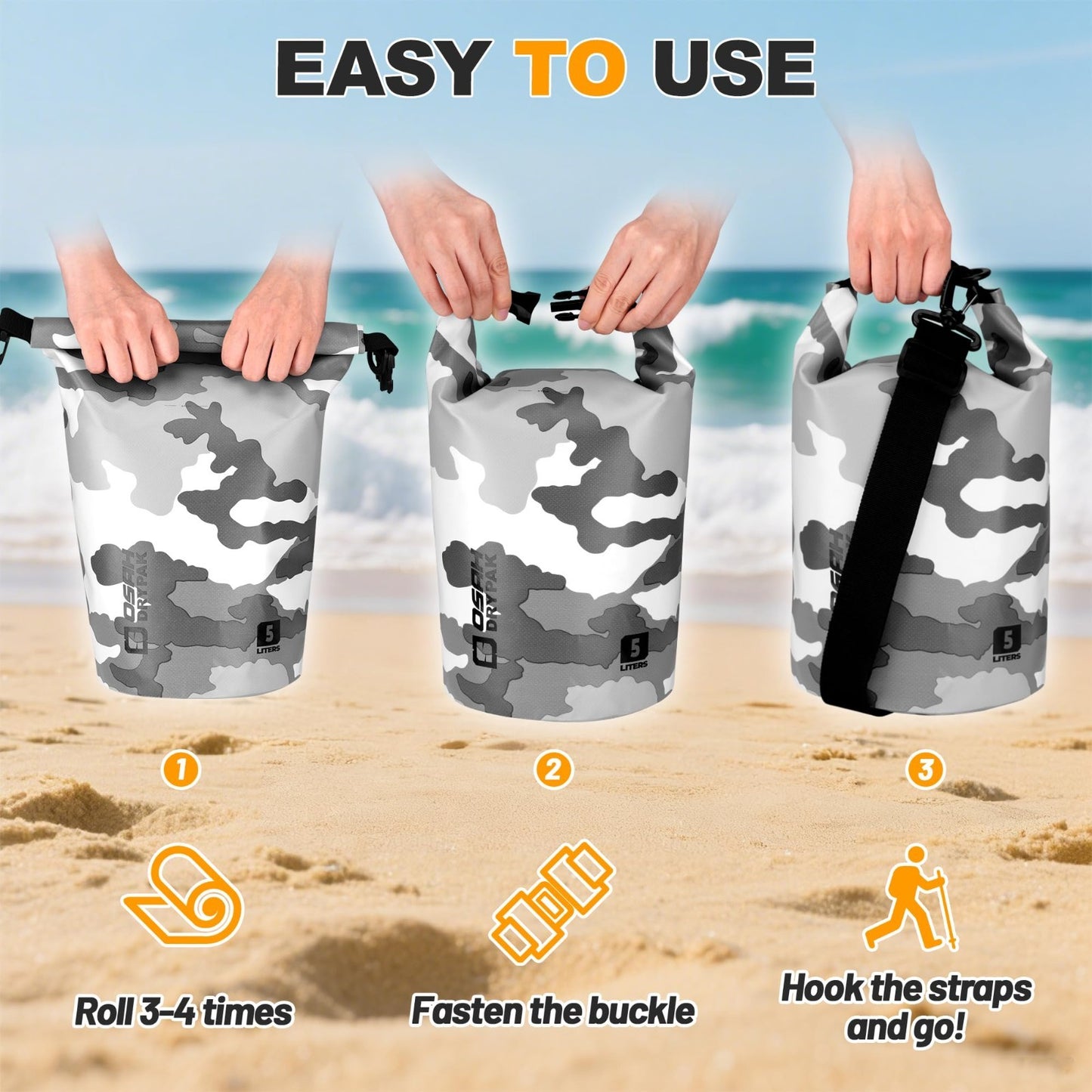 Waterproof Dry Bag - 5L/10L/20L/30L/40L Roll Top Backpack with Phone Case for Tr3