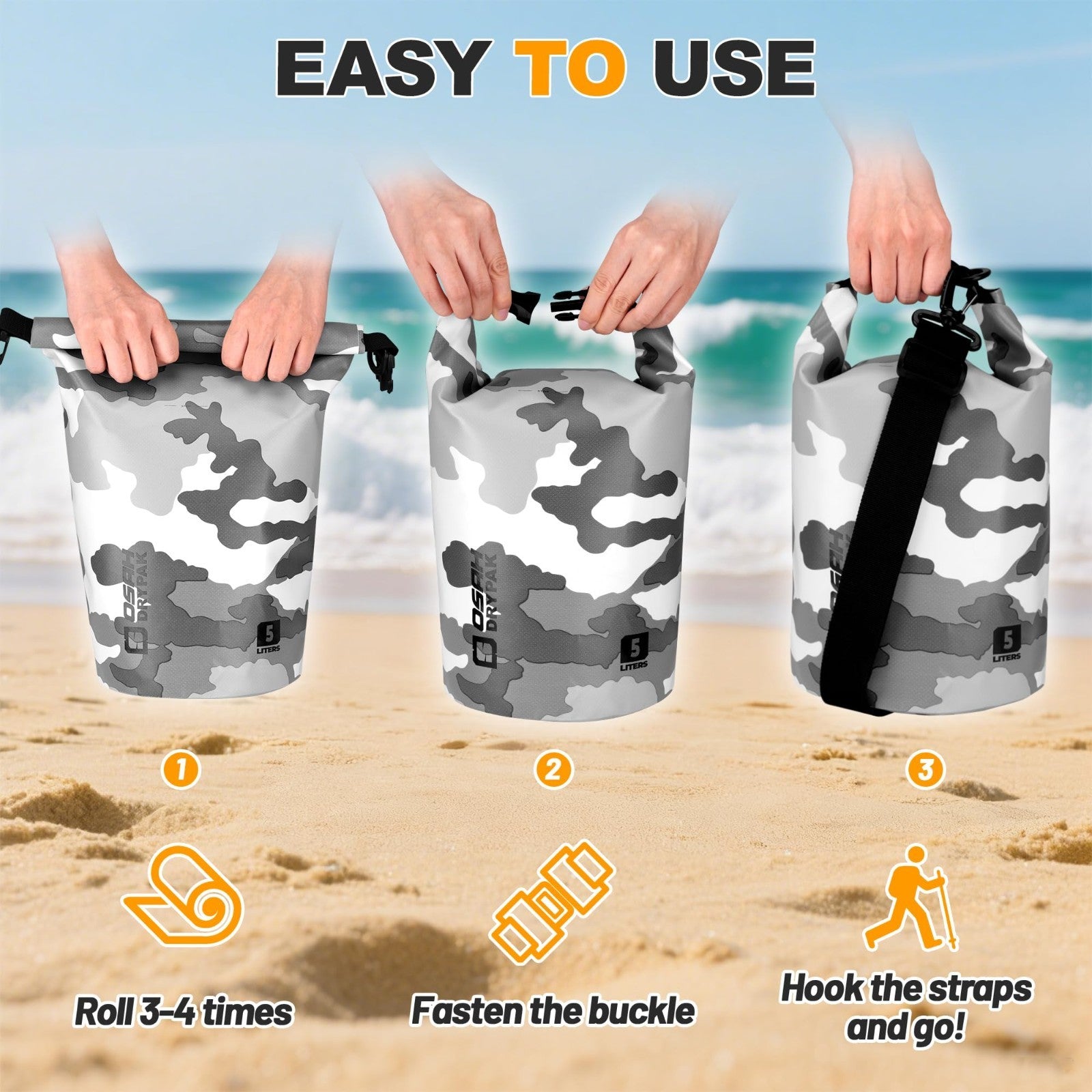 Waterproof Dry Bag - 5L/10L/20L/30L/40L Roll Top Backpack with Phone Case for Tr3
