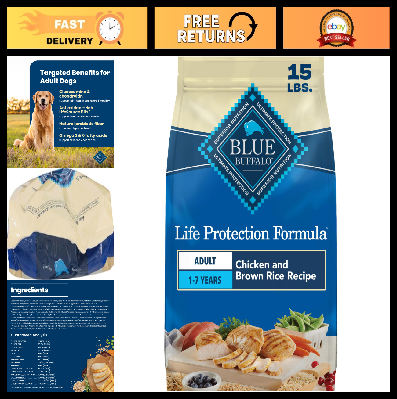 Premium Chicken Adult Dry Dog Food   15 lb Life Protection Formula for Healthy P0
