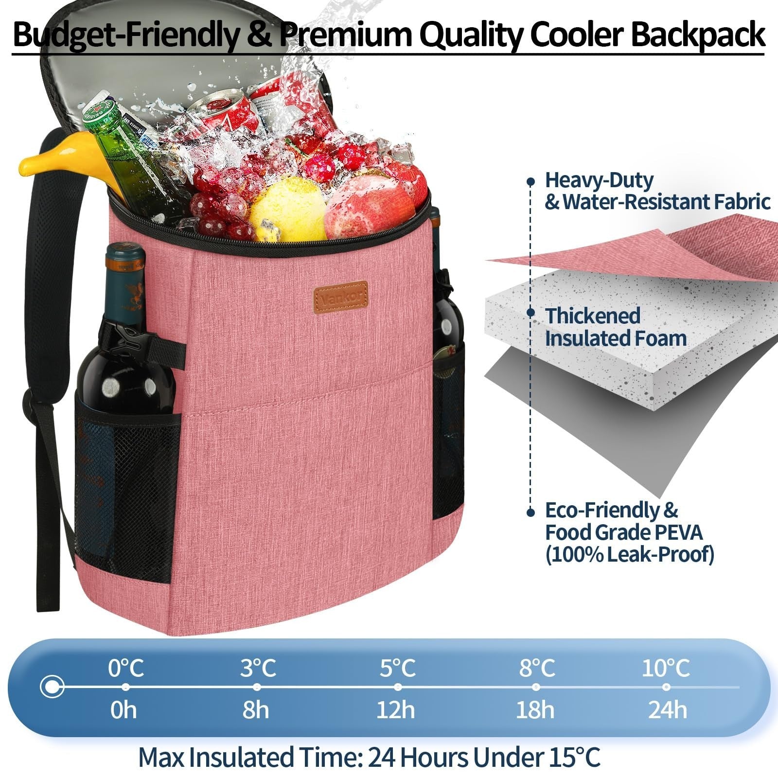 Insulated Camping Cooler Backpack - Holds 30-45 Cans, Waterproof, Leak-Proof, Th3