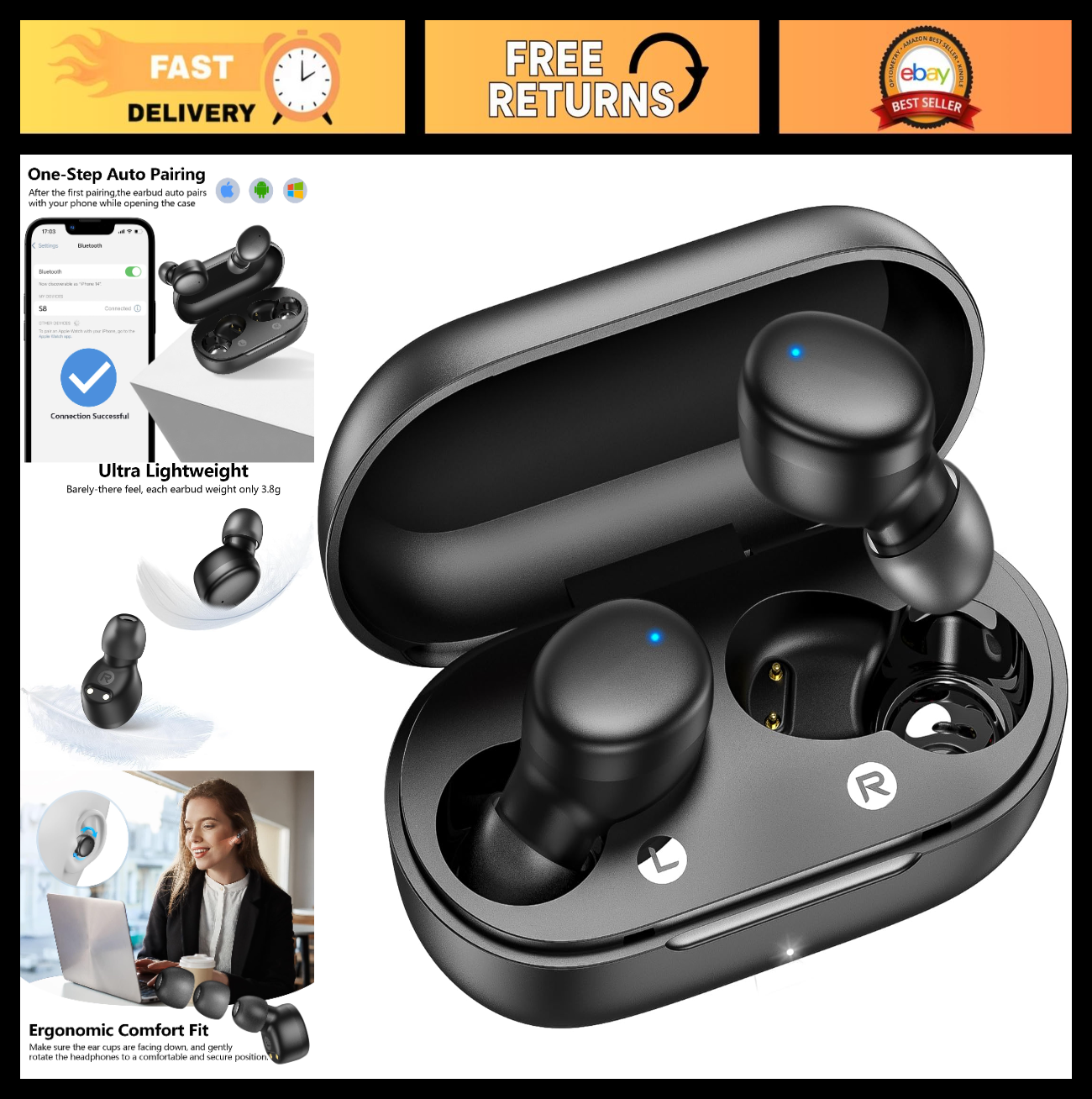 Wireless Earbuds Bluetooth 5.3   Lightweight In Ear Headphones, Premium Sound, B0