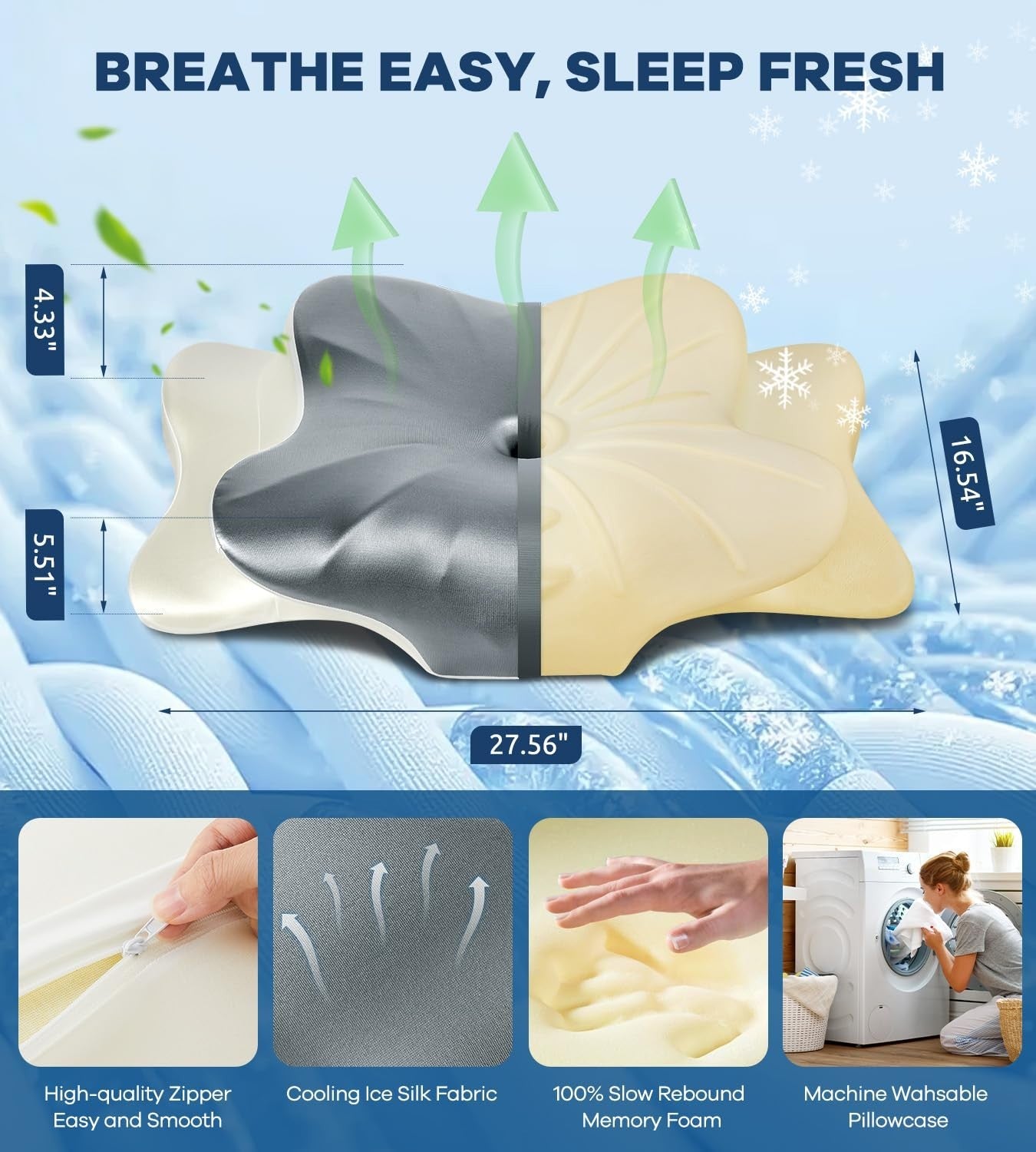 Cervical Pillow for Neck & Shoulder Pain Relief   Cooling Contour Memory Foam, D7