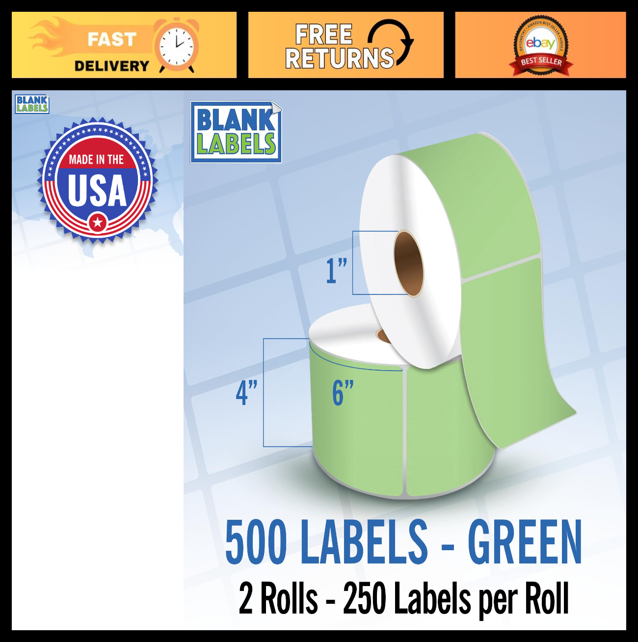 4" x 6" Green Direct Thermal Shipping Labels | Easy Tear Perfs | 500 Blank Label0