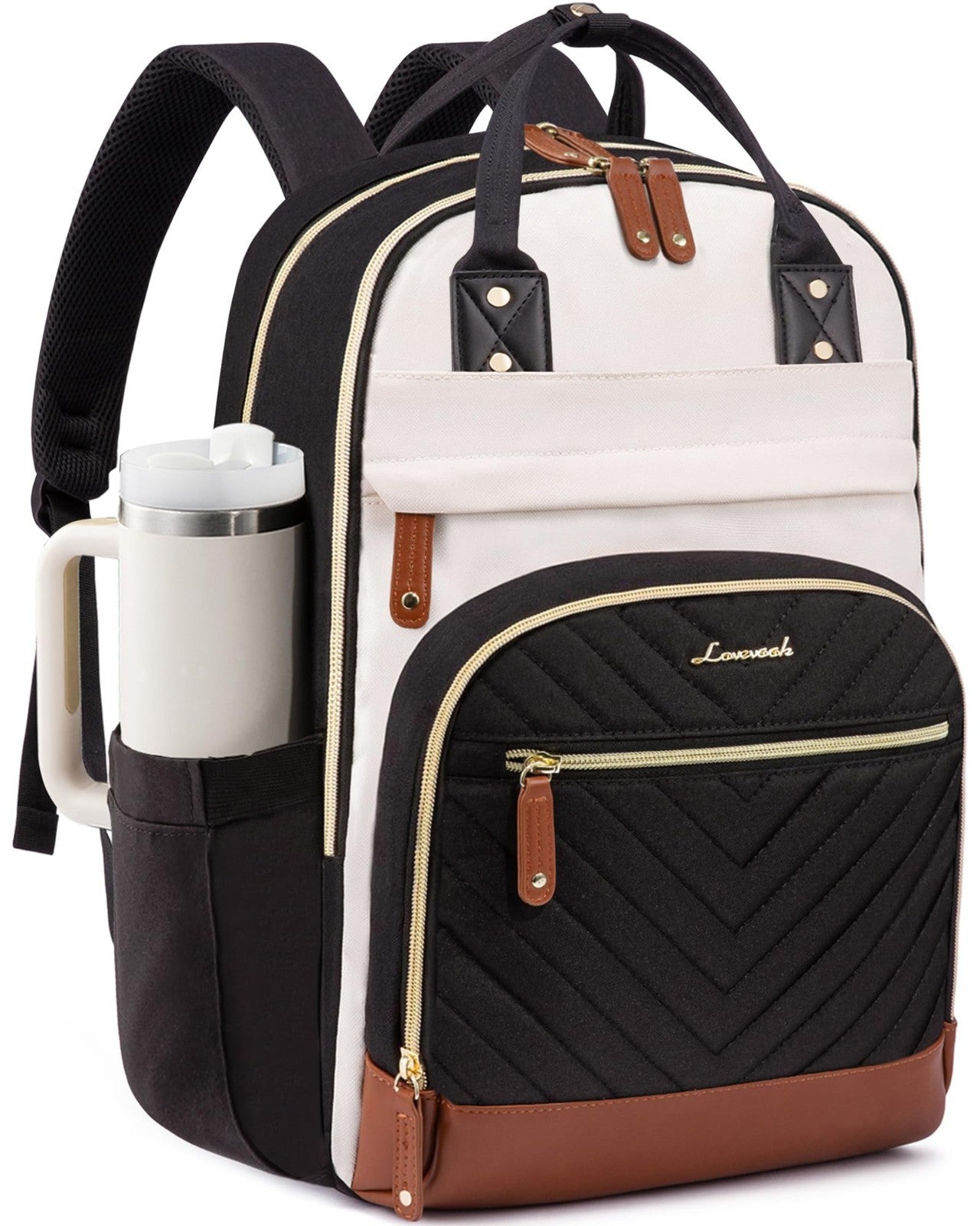 Stylish Waterproof Laptop Backpack with Tumbler Holder, 18" Work & Travel Bag, C1