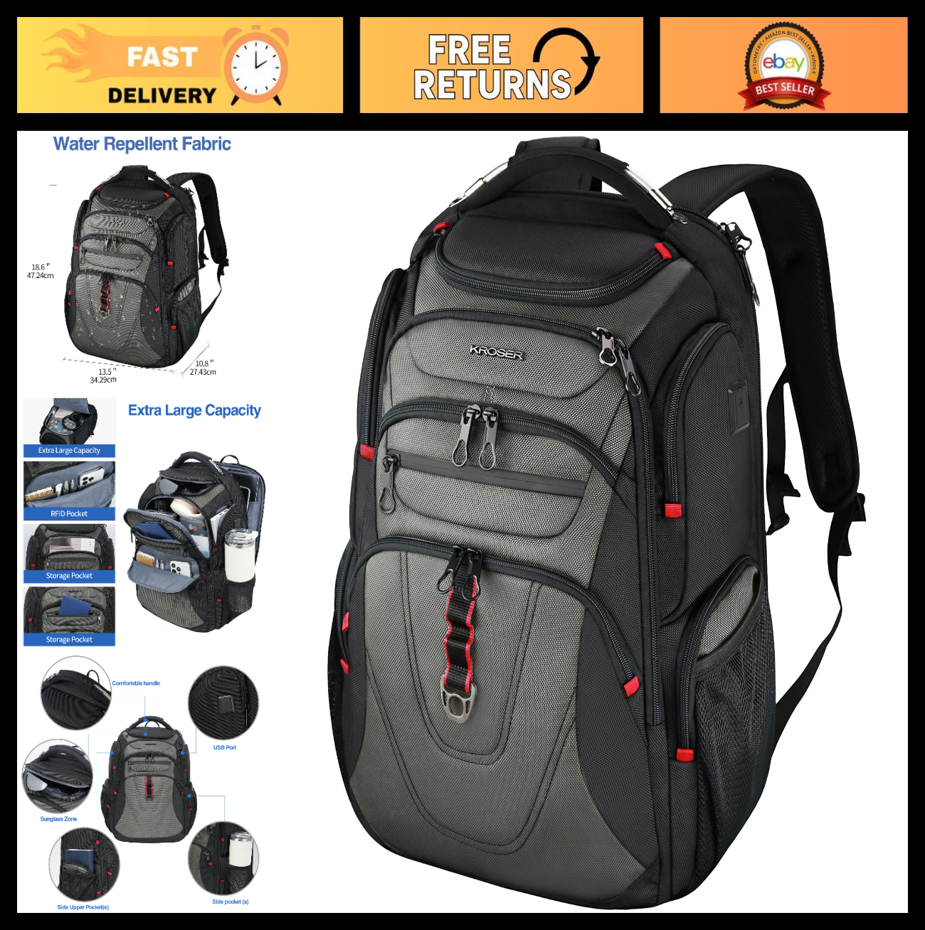 17.3 Inch Travel Laptop Backpack, XL Computer Bag for Men & Women, Durable & Sty0