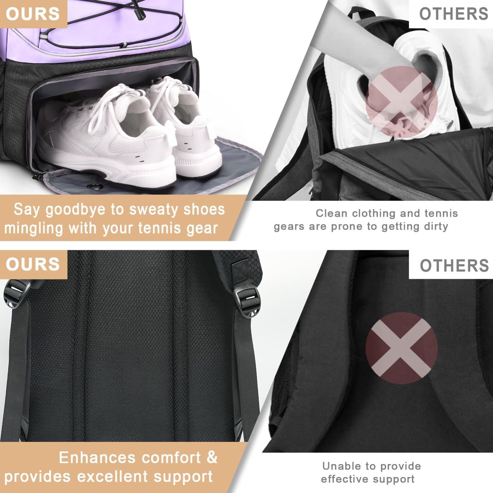 Tennis Bag for 2 Rackets, Professional Women's Tennis Backpack with Shoe Compart4