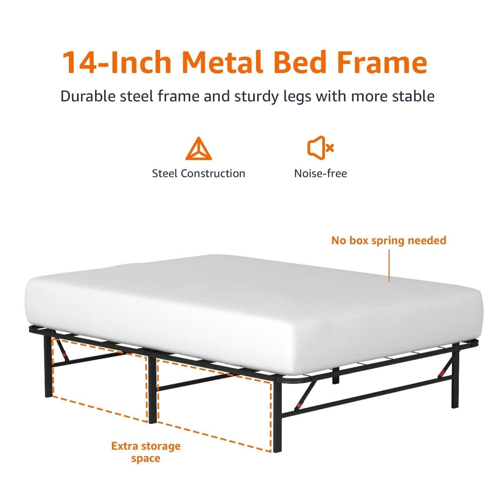 Sturdy Full Size Bed Frame with Underbed Storage, Foldable Metal Platform, Noise4