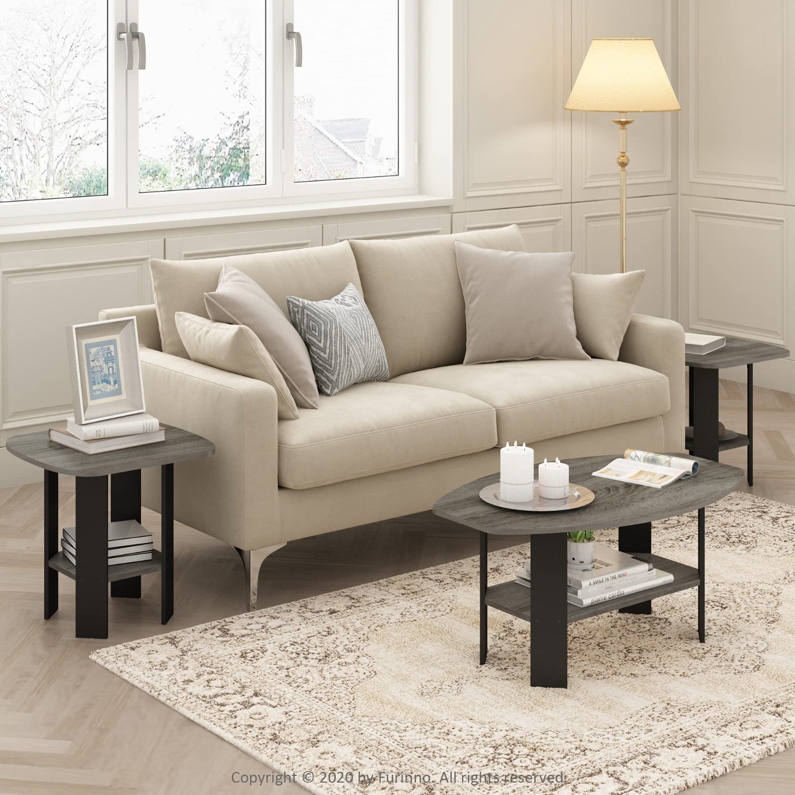 Modern Coffee Table - Simple Design, French Oak Grey & Black Finish, Living Room2