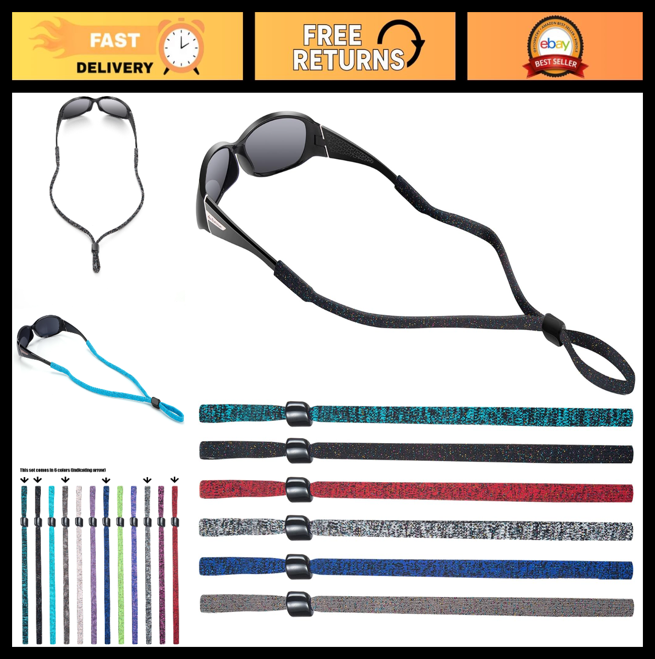 Universal Eyeglass Lanyard - 6-Pack Glasses Strap, Eyewear Retainer Cord for Spo0