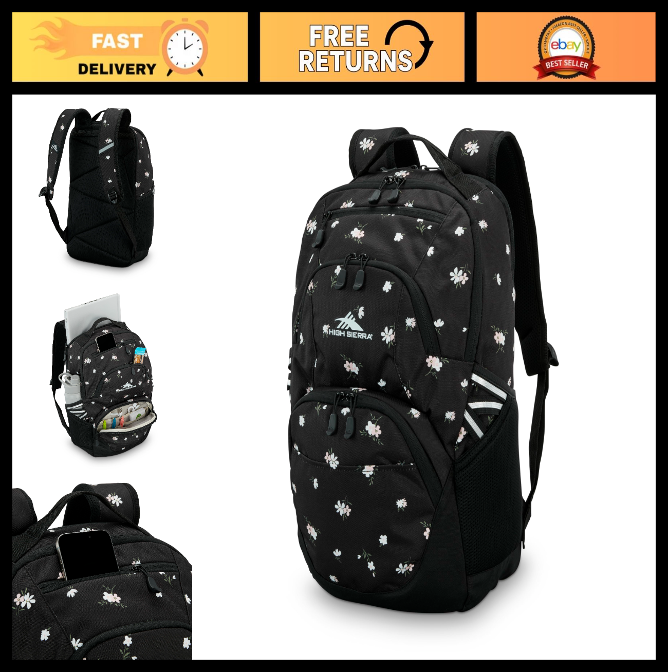 Travel Laptop Backpack with Drop Protection, Tablet Sleeve, Floral Design, One S0