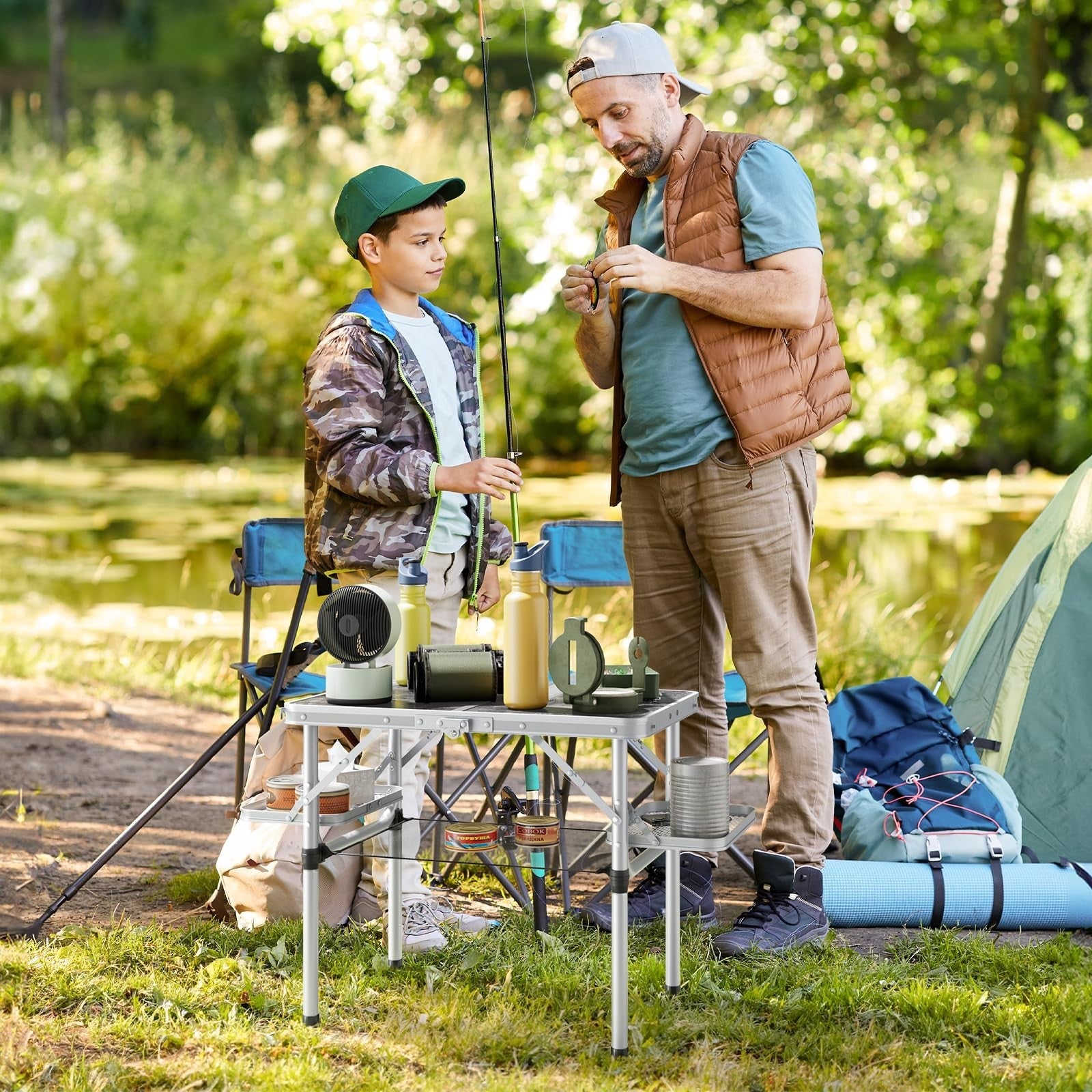 Portable Folding Camping Table 2ft with Side Racks & Storage Net - Lightweight A2