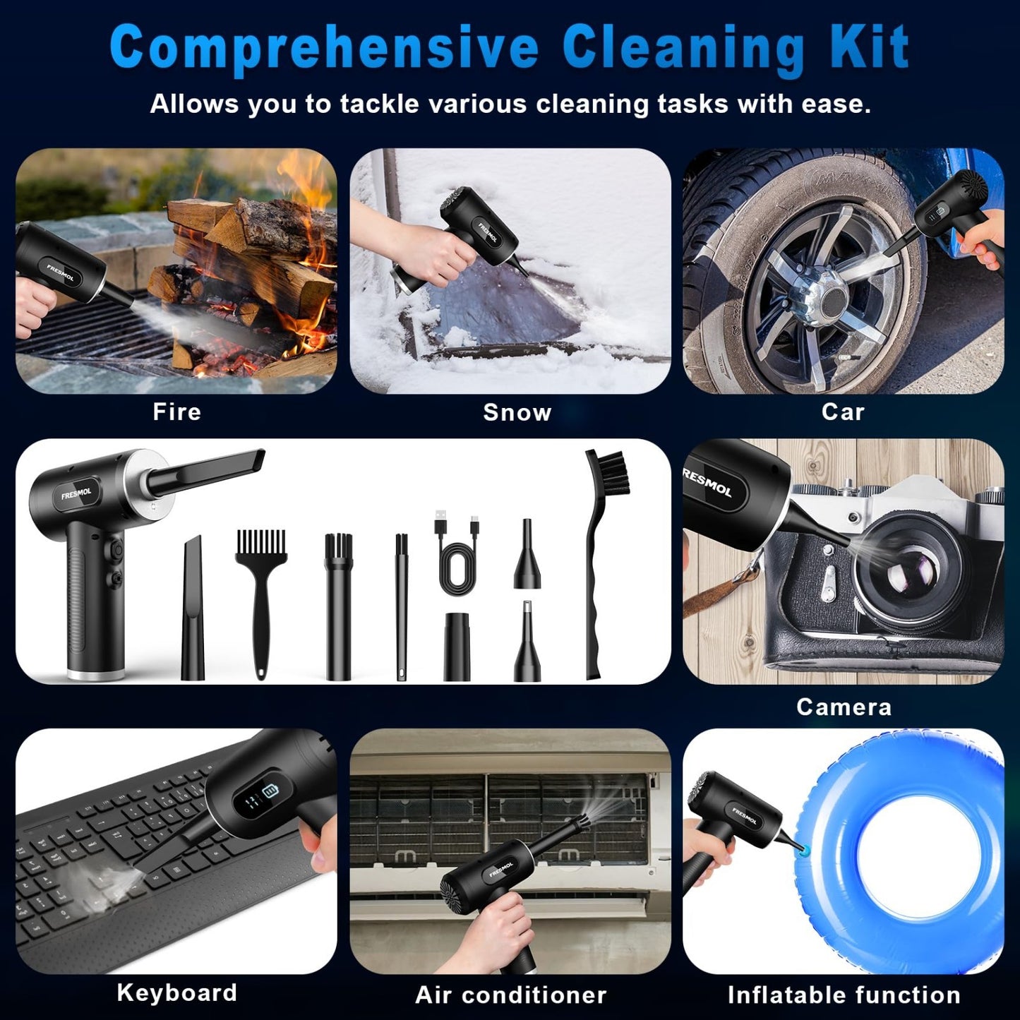 Rechargeable Cordless Air Duster   3 Speed 100000RPM Blower, LED Display, Home &5