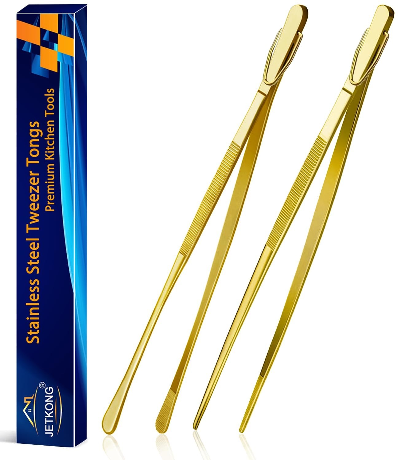 12 Inch Stainless Steel Cooking Tweezers   Set of 2 Kitchen Food Tongs (Gold)1