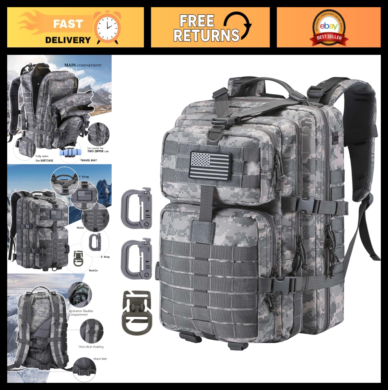 Tactical MOLLE Assault Backpack   Military Army Camping Rucksack, Outdoor Gear0