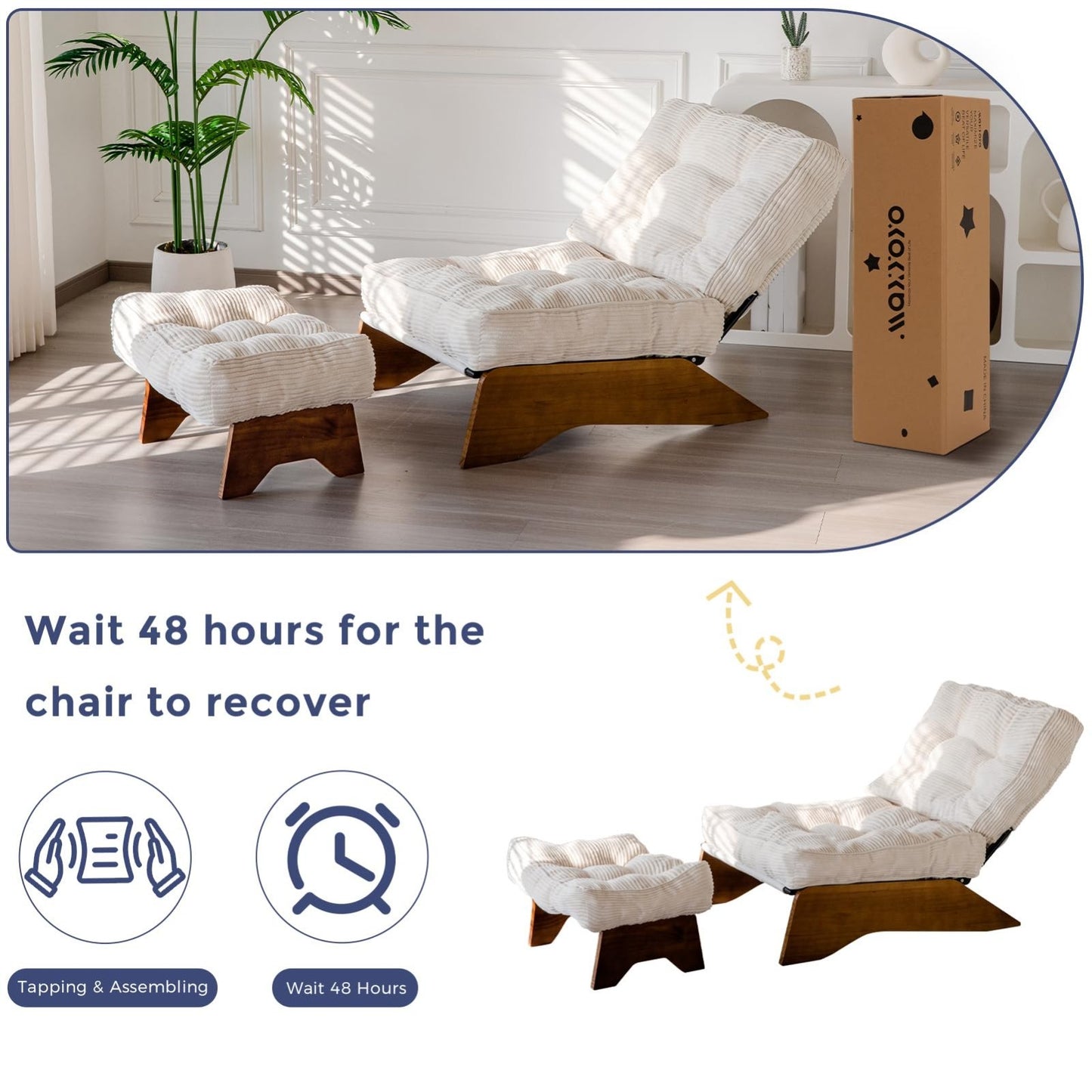 Cozy Tufted Accent Chair & Ottoman Set, Adjustable Backrest, Modern Recliner, Be7