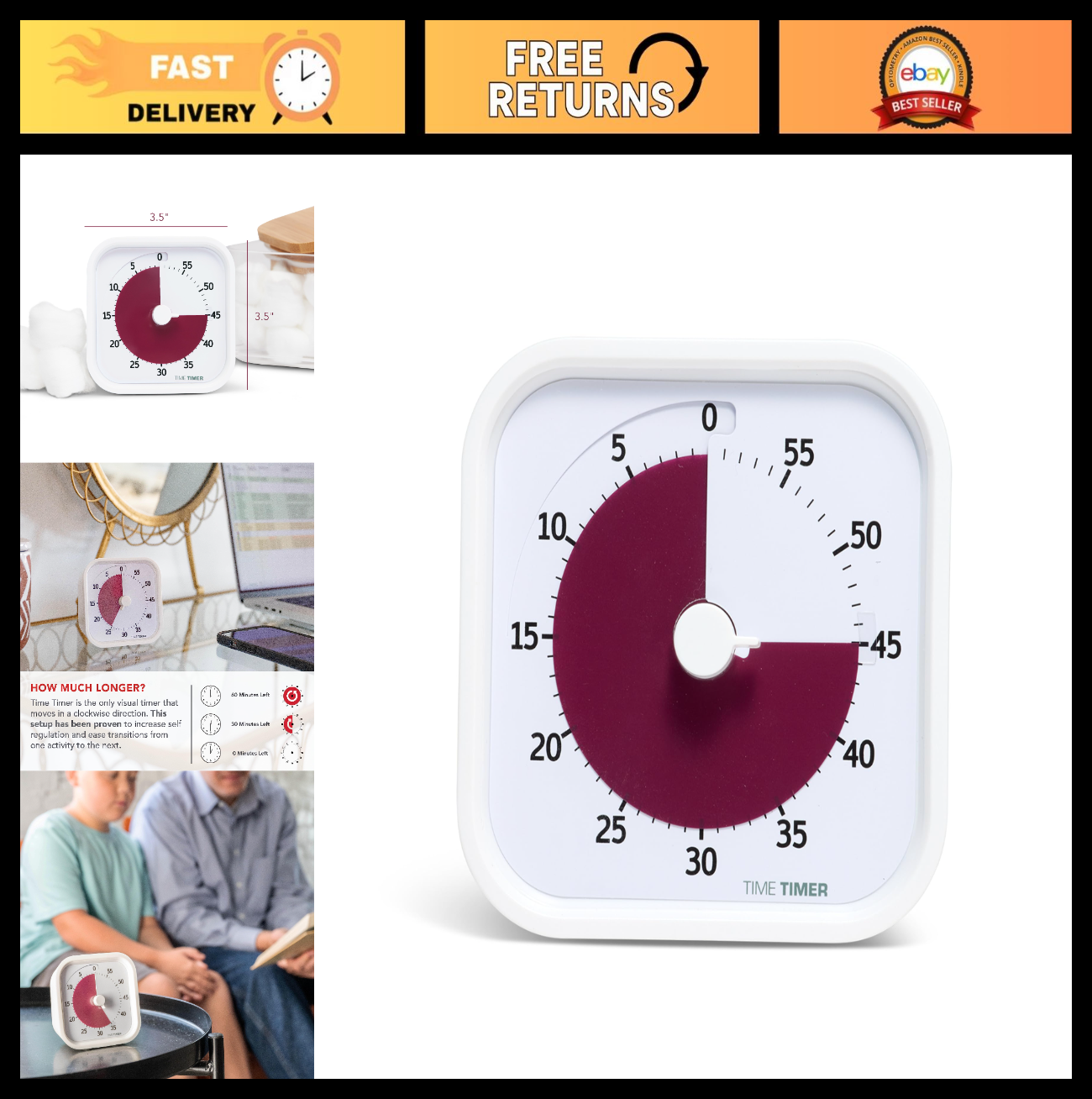 60 Minute Visual Timer for Kids & Home   Silent Operation Study Tool, Office Des0