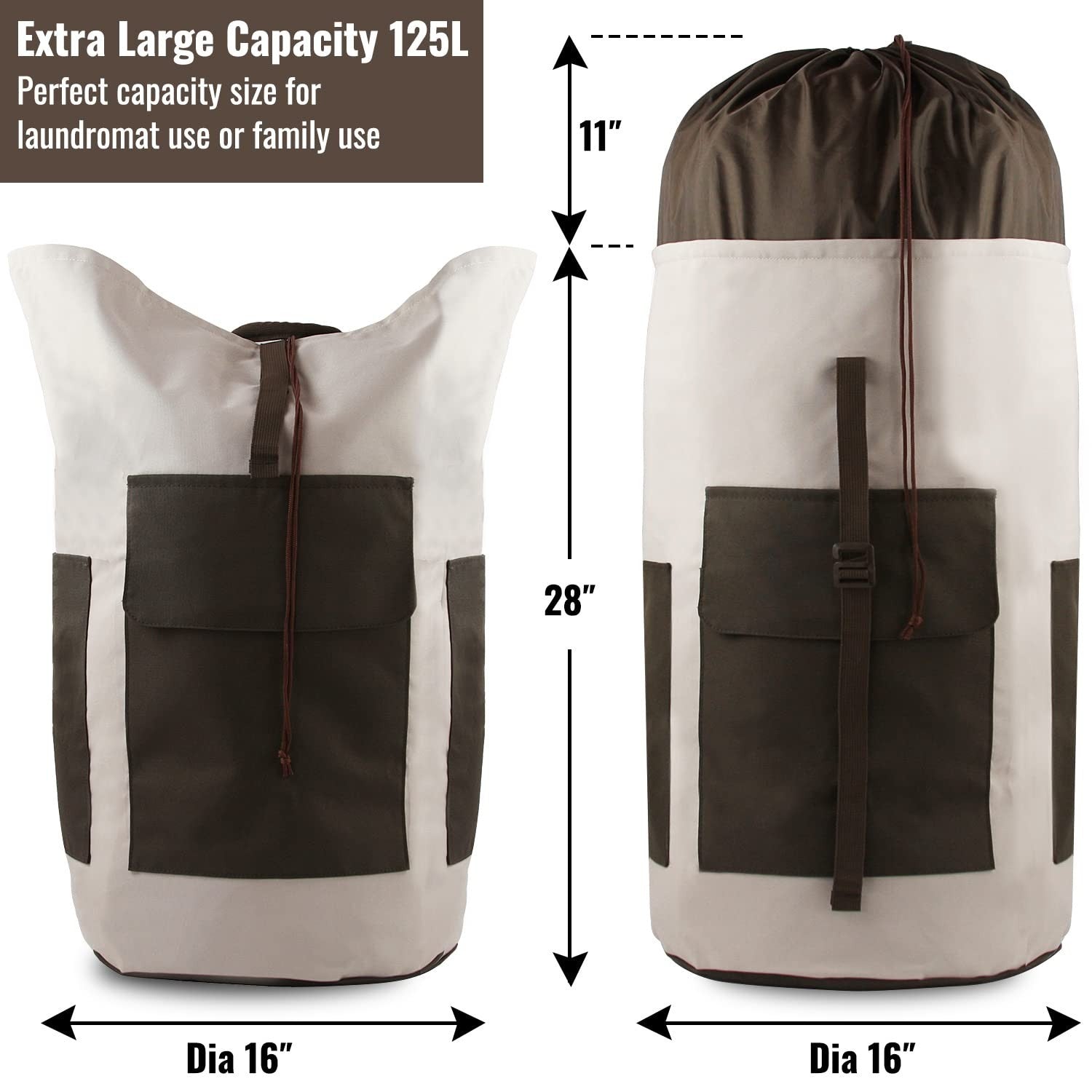 Extra Large 125L Laundry Backpack Bag, Heavy Duty, Durable with Padded Straps &2