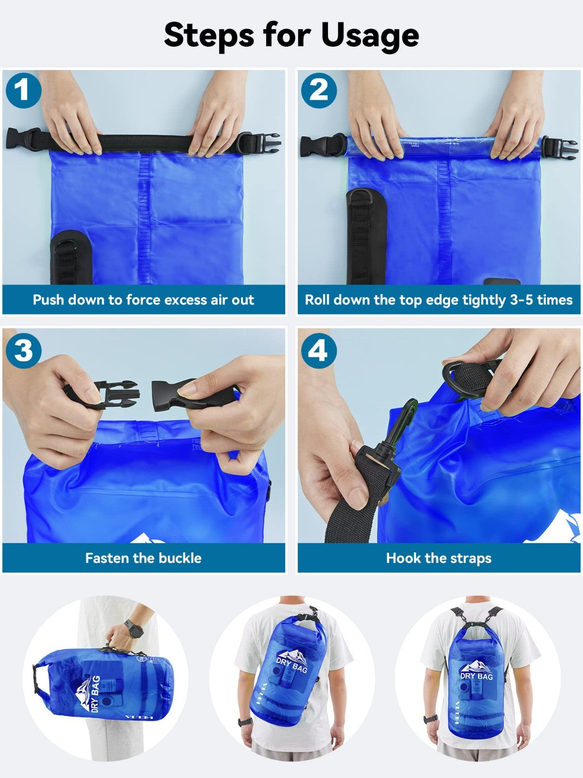 Waterproof Dry Bag for Travel, Kayaking, Boating - Lightweight Roll Top Storage4