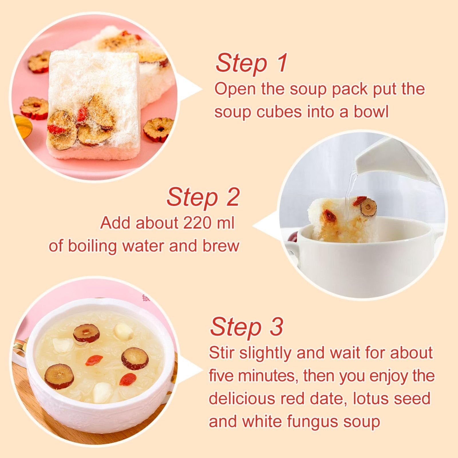 20 Bags Freeze-Dried White Fungus Soup with Goji Berries & Red Dates - Healthy D5