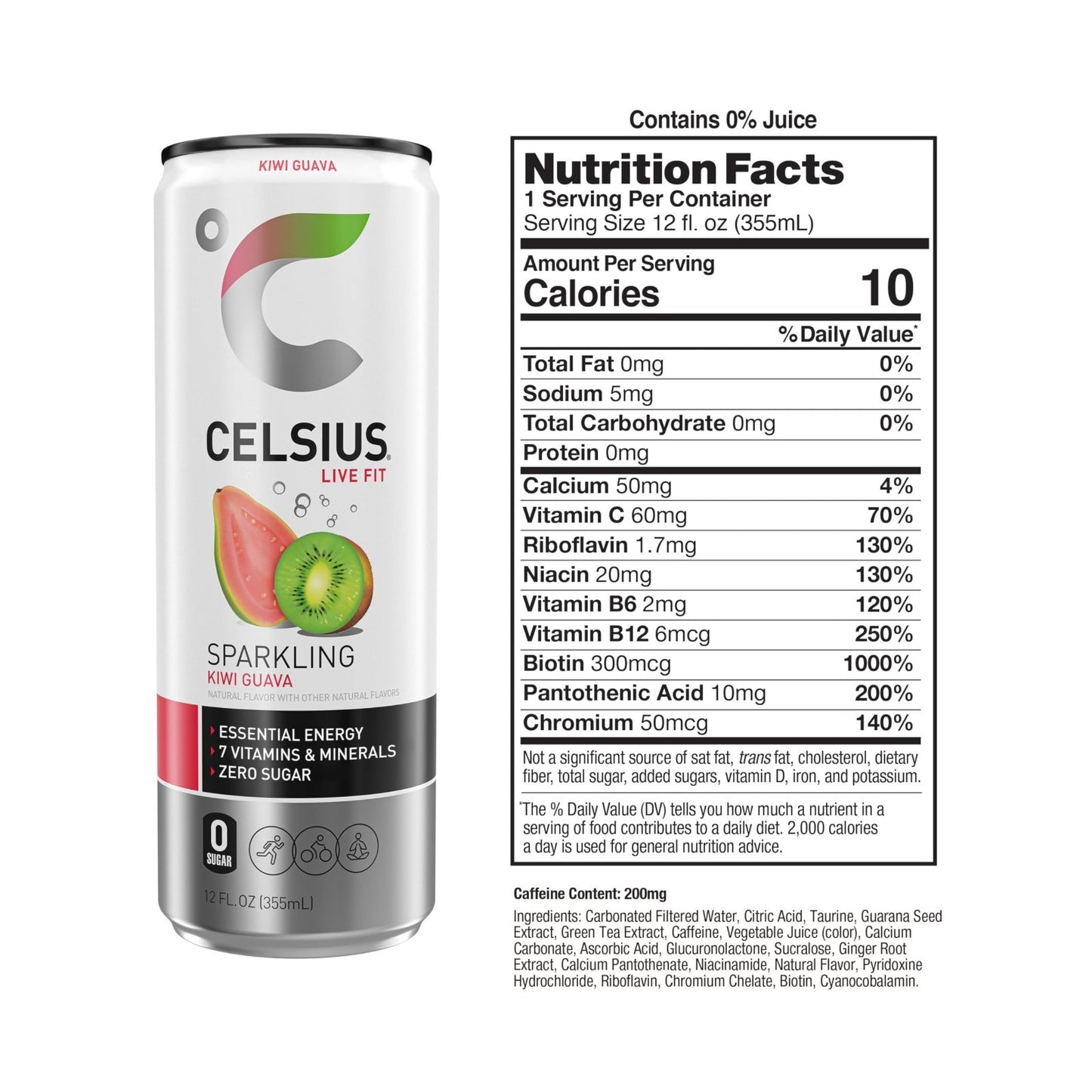 Sparkling Kiwi Guava Energy Drink, Sugar Free, 12 Fl Oz, Pack of 12 Cans2