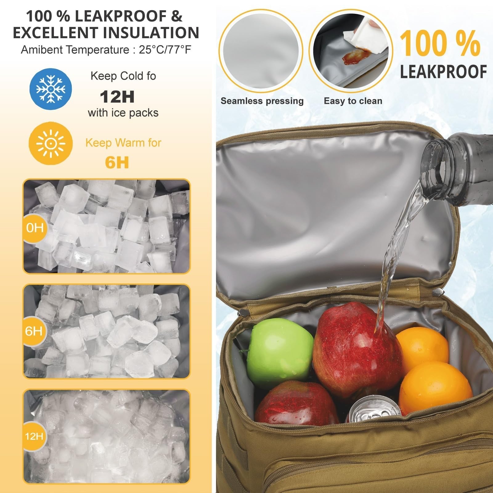 Insulated Tactical Cooler Backpack - Lightweight, Leakproof, Waterproof for Hiki4