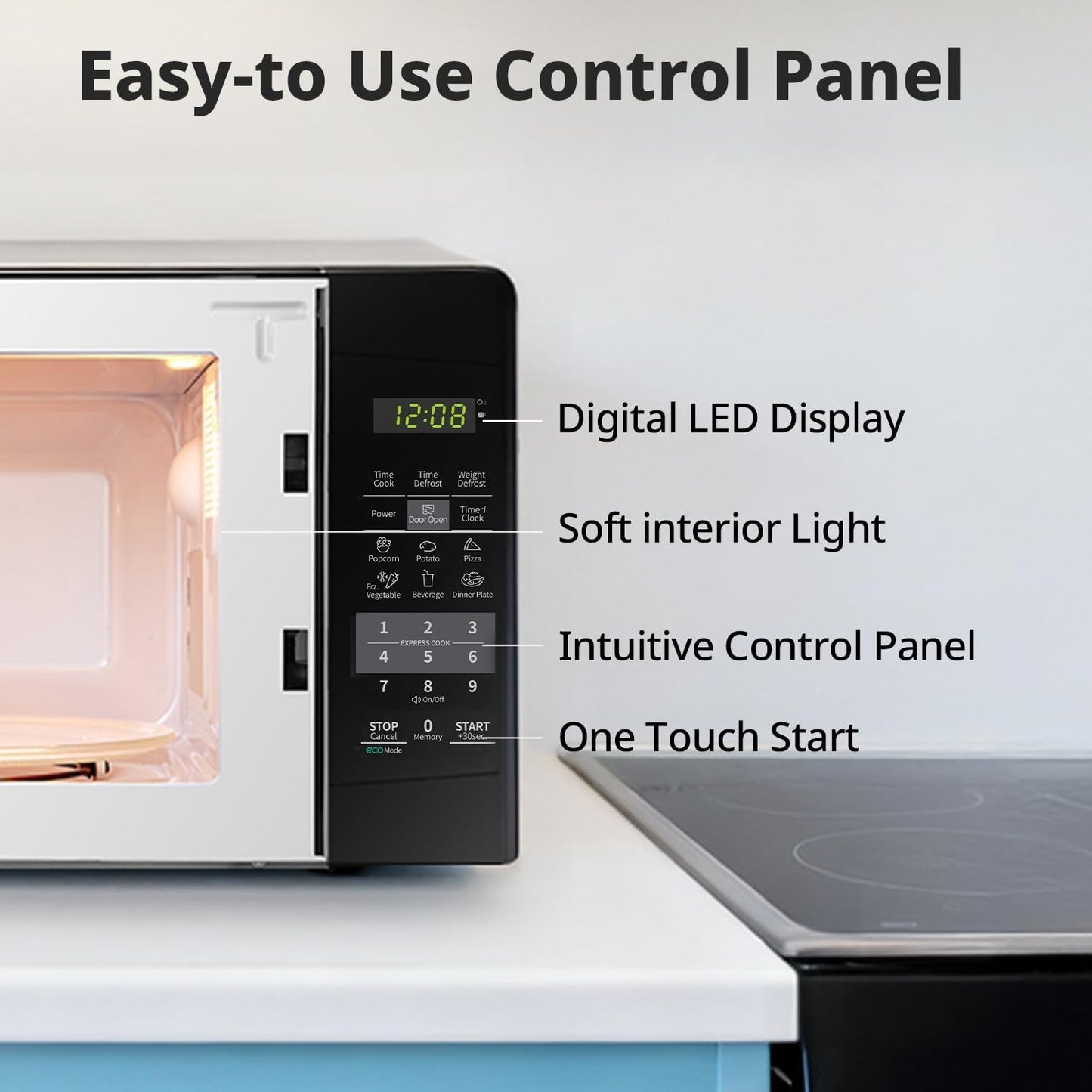 Compact Countertop Microwave Oven 0.7 Cu.Ft, 700W, ECO Mode, One Touch, Child Lo6