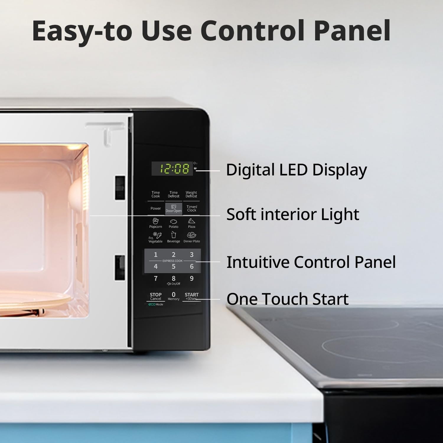 Compact Countertop Microwave Oven 0.7 Cu.Ft, 700W, ECO Mode, One Touch, Child Lo6