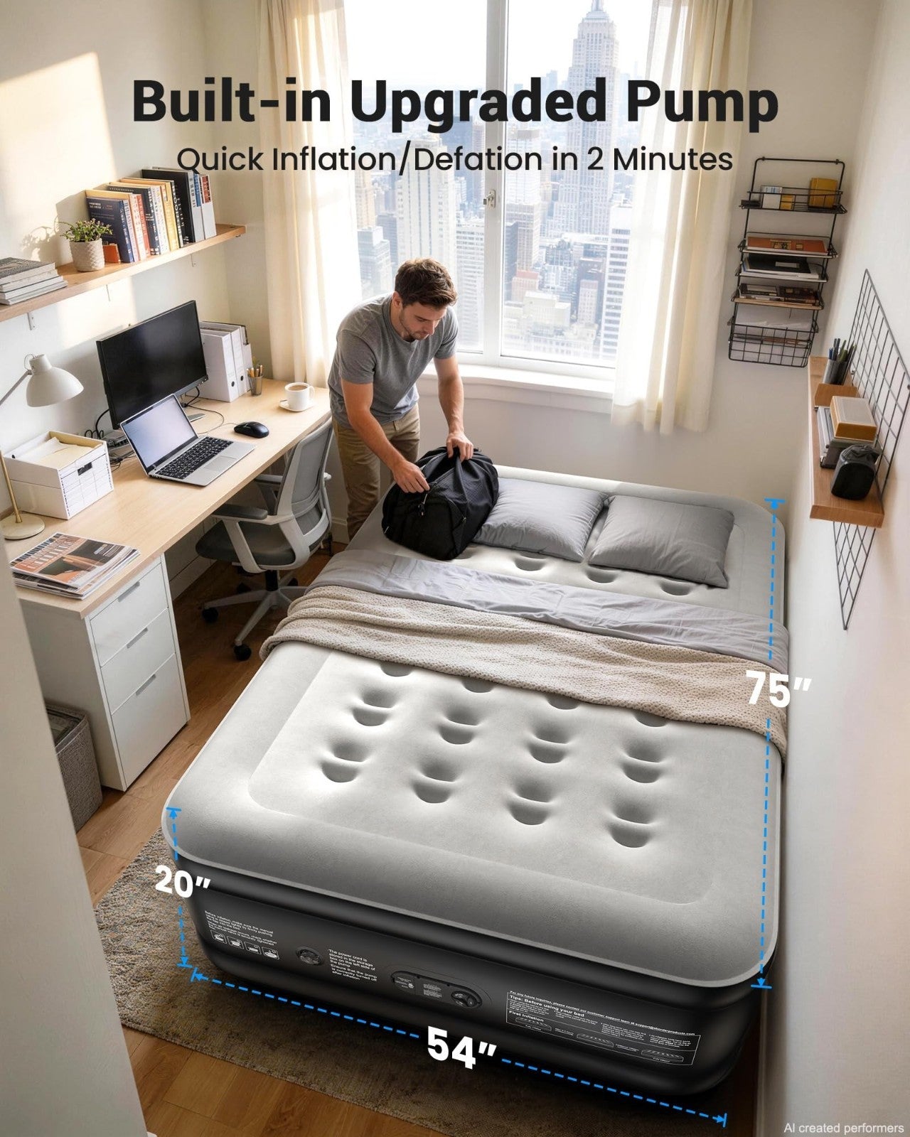 20" Raised Air Mattress with Built in Pump, Waterproof, Flocked Top, 600lb Capac2