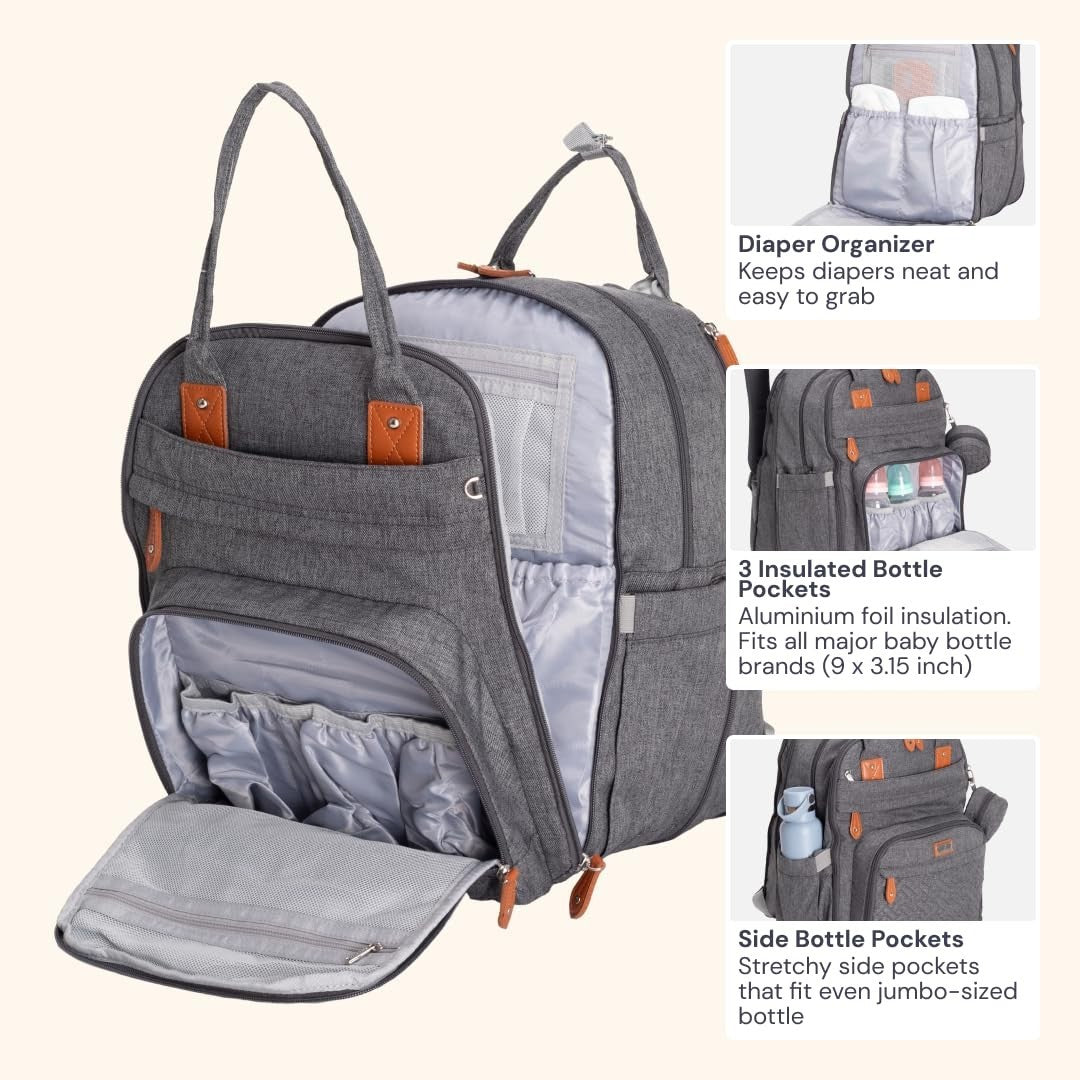 Extra Large Expandable Diaper Bag Backpack   Travel Baby Tote with Changing Pad,4