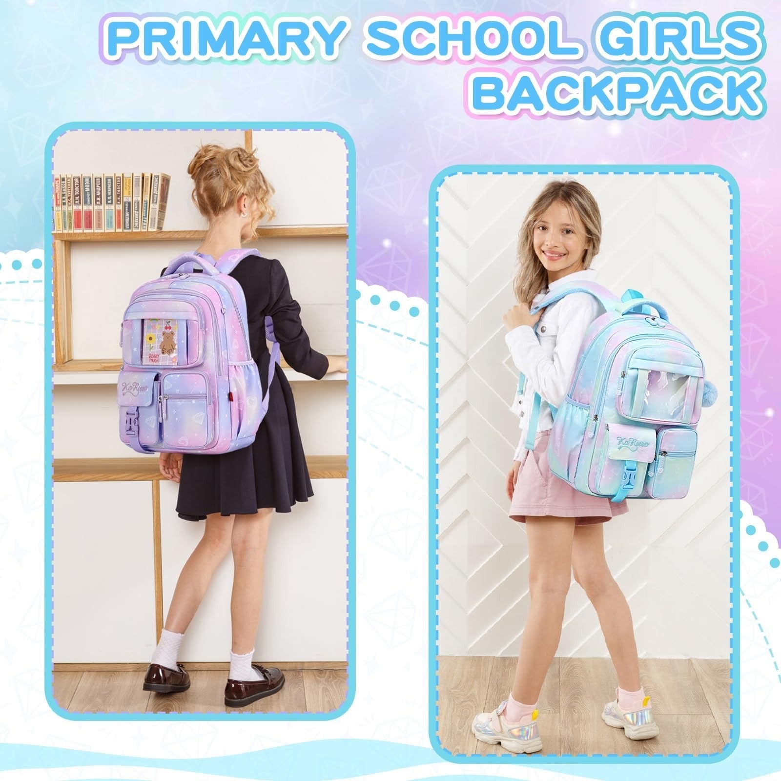 Kids Backpack for Girls - School Bag for Middle School & Elementary - Blue Book6