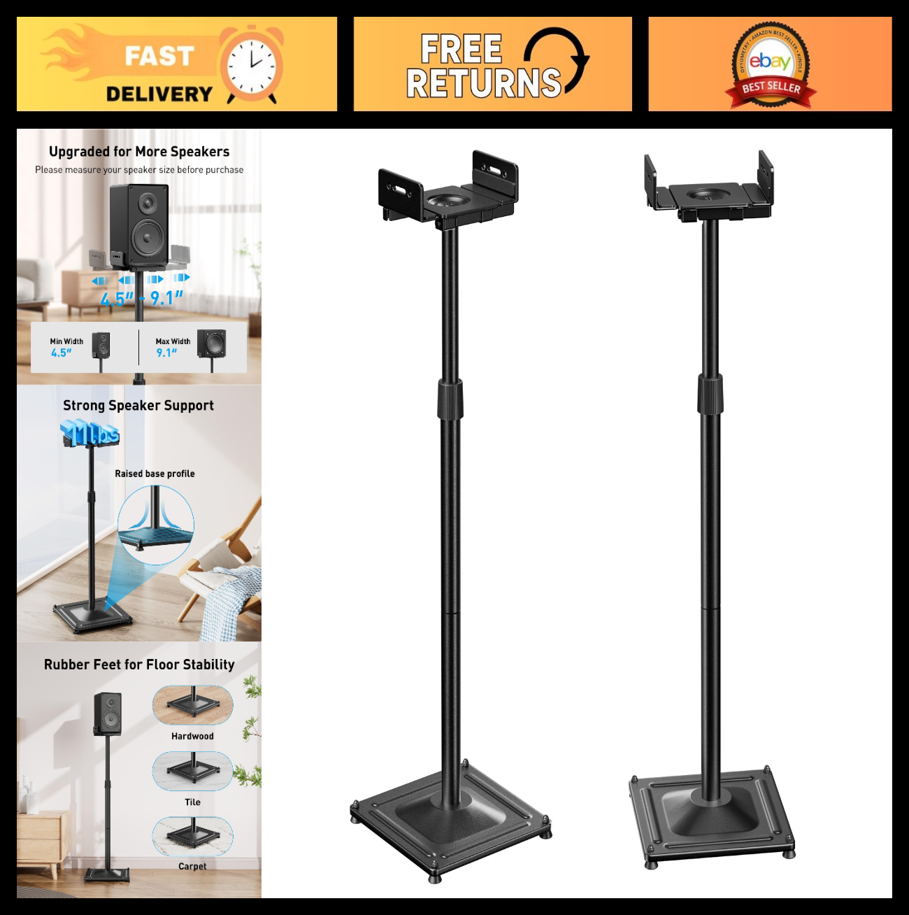 Universal Adjustable Speaker Stands for Surround Sound   33.3” to 45.1”, Floor M0