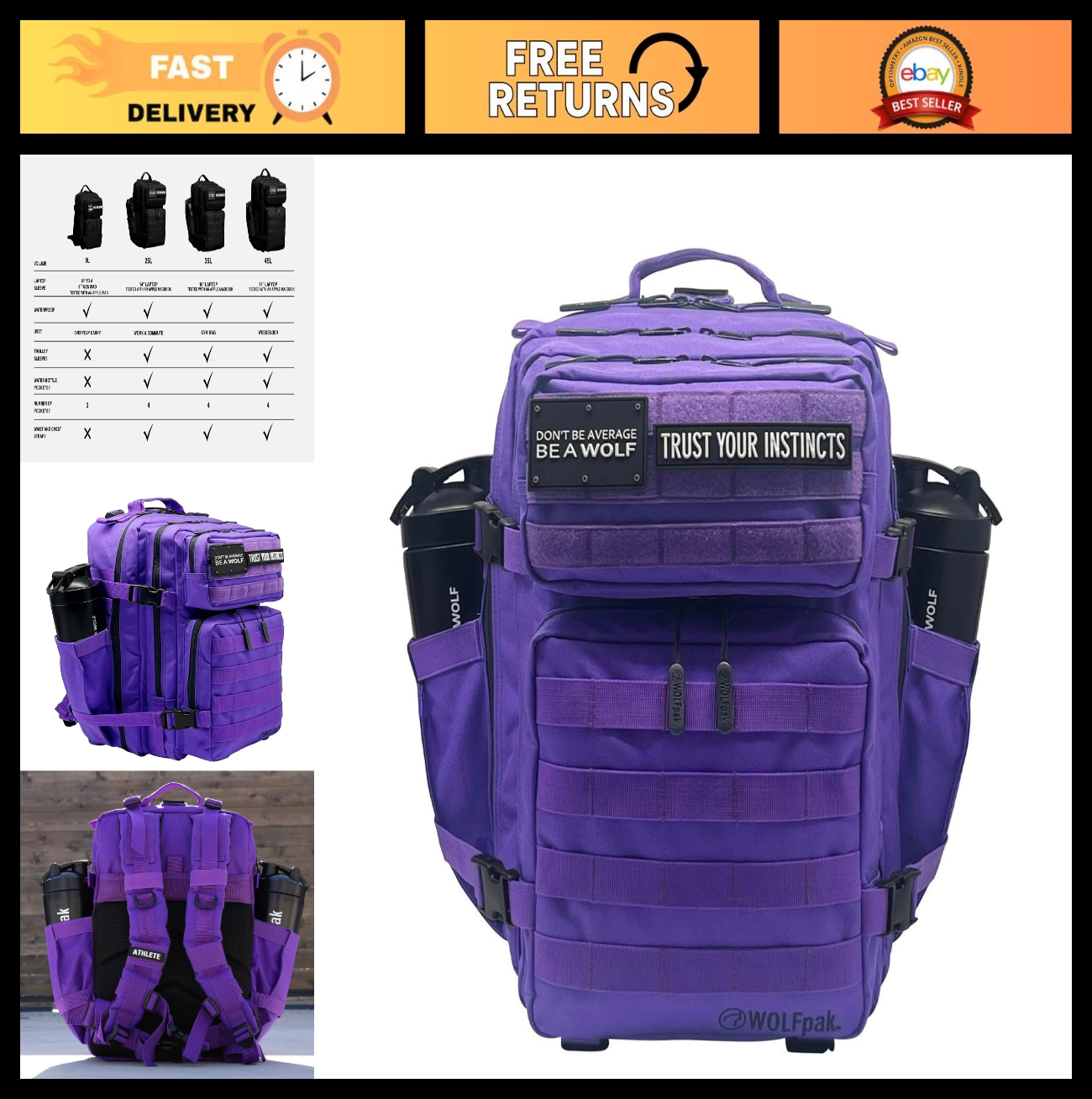 Durable 35L Waterproof Gym Backpack   1000D Oxford, MOLLE Webbing, Laptop Pocket0