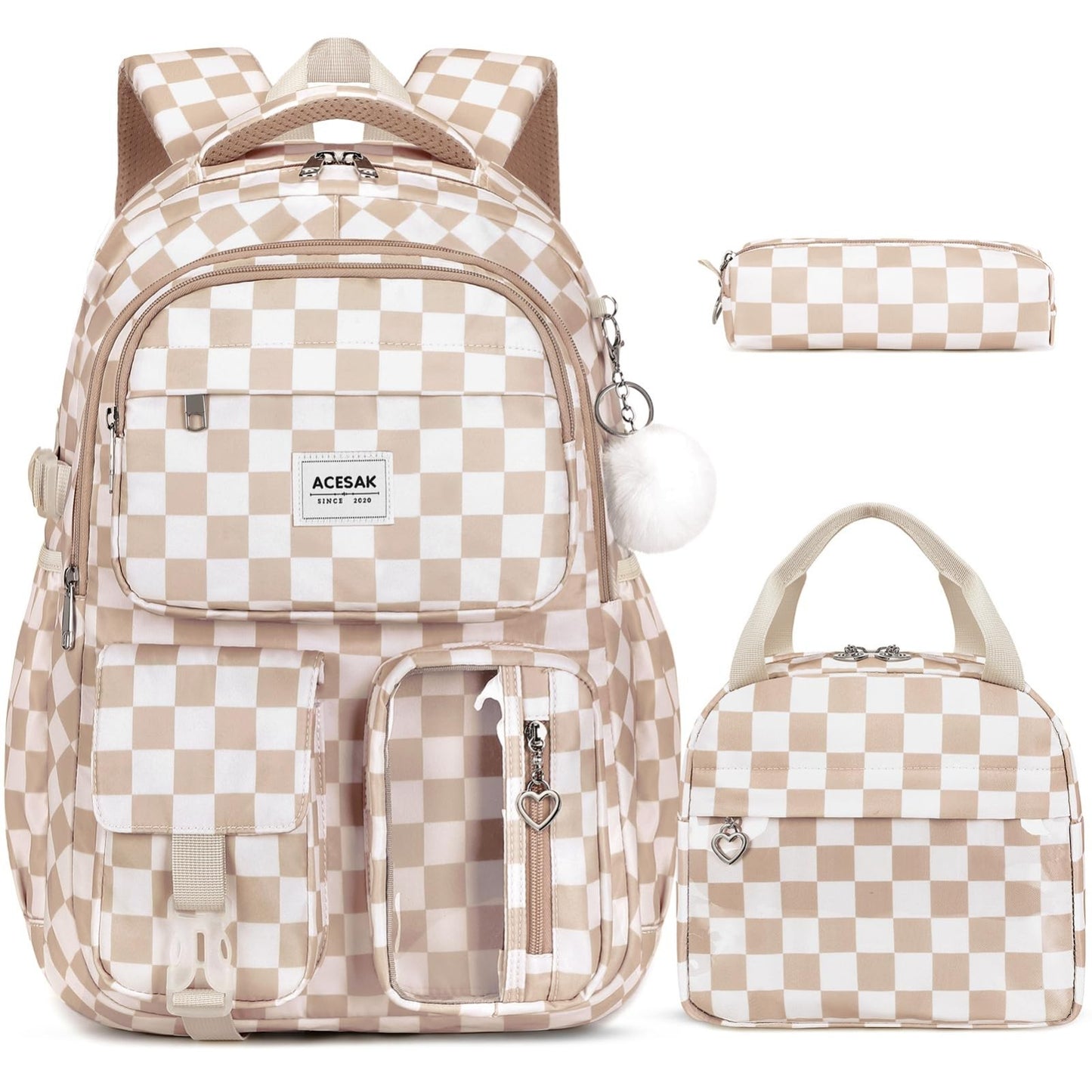 Stylish Girls Backpack with Lunch Bag & Pencil Pouch   Teen Laptop Bookbag, Brow0