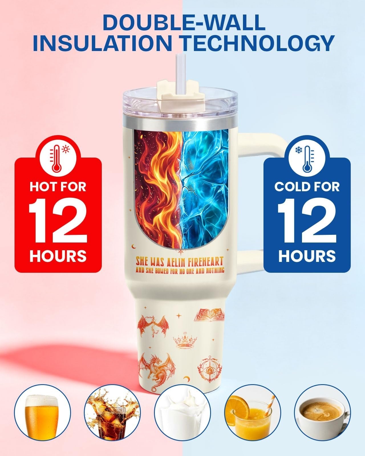 40oz Stainless Steel Insulated Tumbler   Fantasy Drinkware for Book Lovers, Drag4