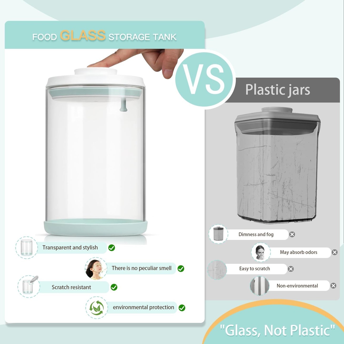 Airtight Glass Pet Food Storage Container, 2L Dog Cat Treat Jar, Durable & Seale2