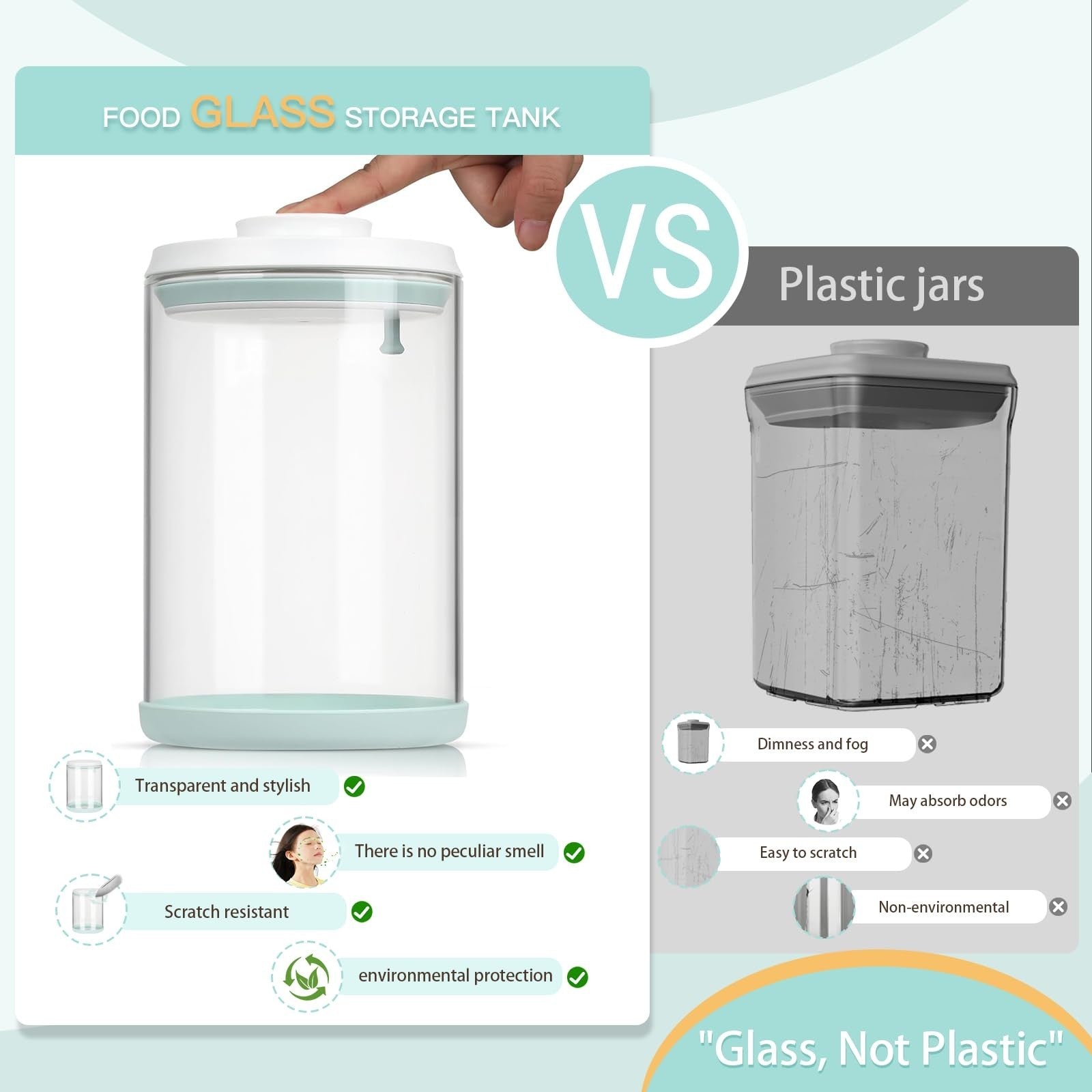 Airtight Glass Pet Food Storage Container, 2L Dog Cat Treat Jar, Durable & Seale2