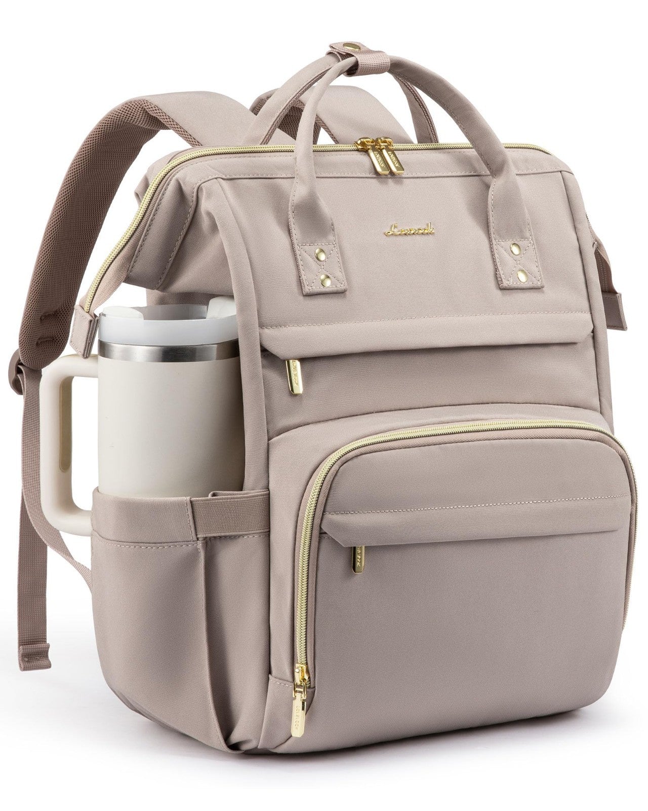 Stylish 15.6" Waterproof Laptop Backpack with Tumbler Holder, Travel Purse, Gray1