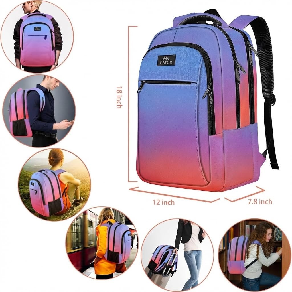 Colorful Slim Laptop Backpack for 15.6" Computers, Stylish Travel Bag, Durable D2