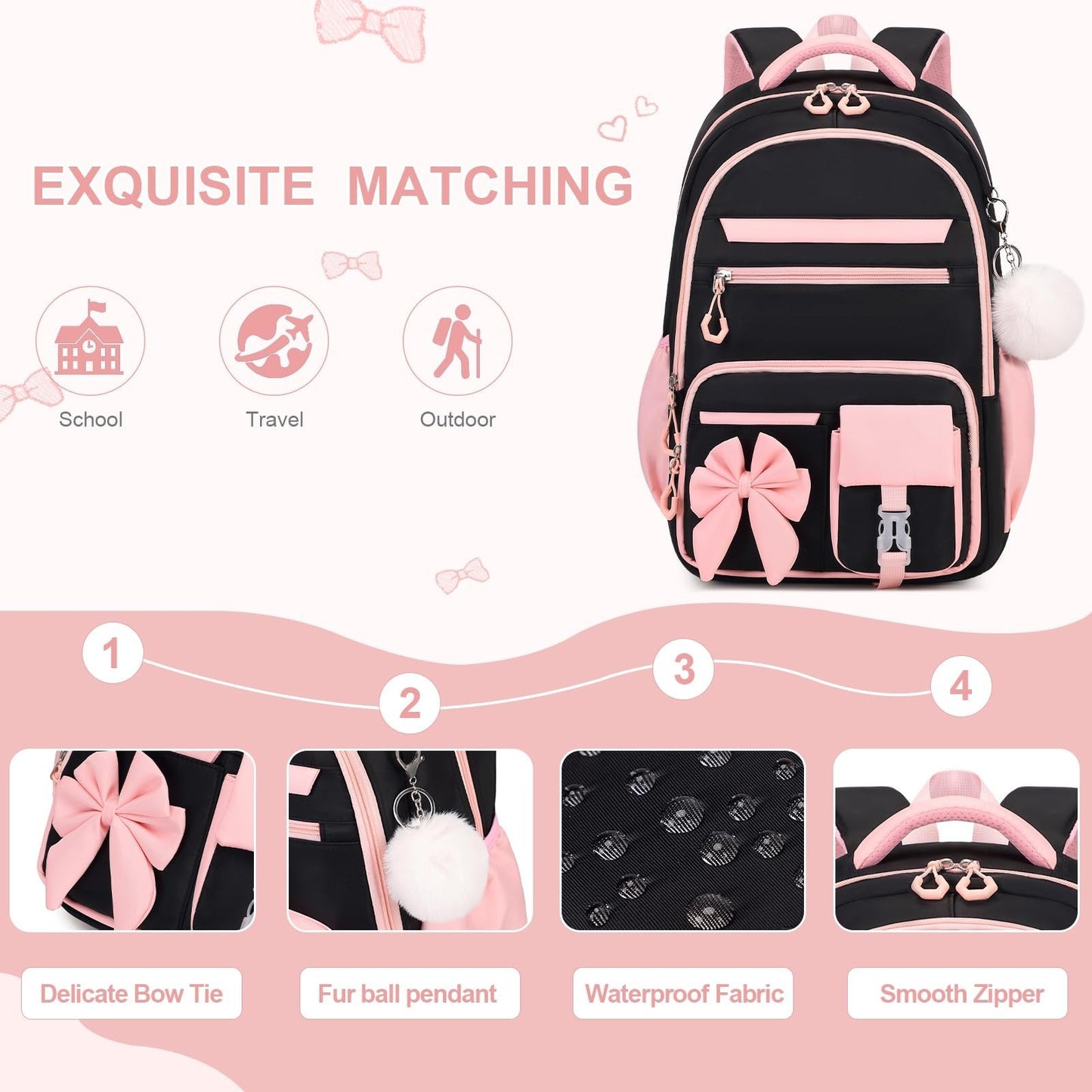 4PCS Girls Backpack Set   Stylish School Bag, Tote, Lunch Bag & Pencil Case4