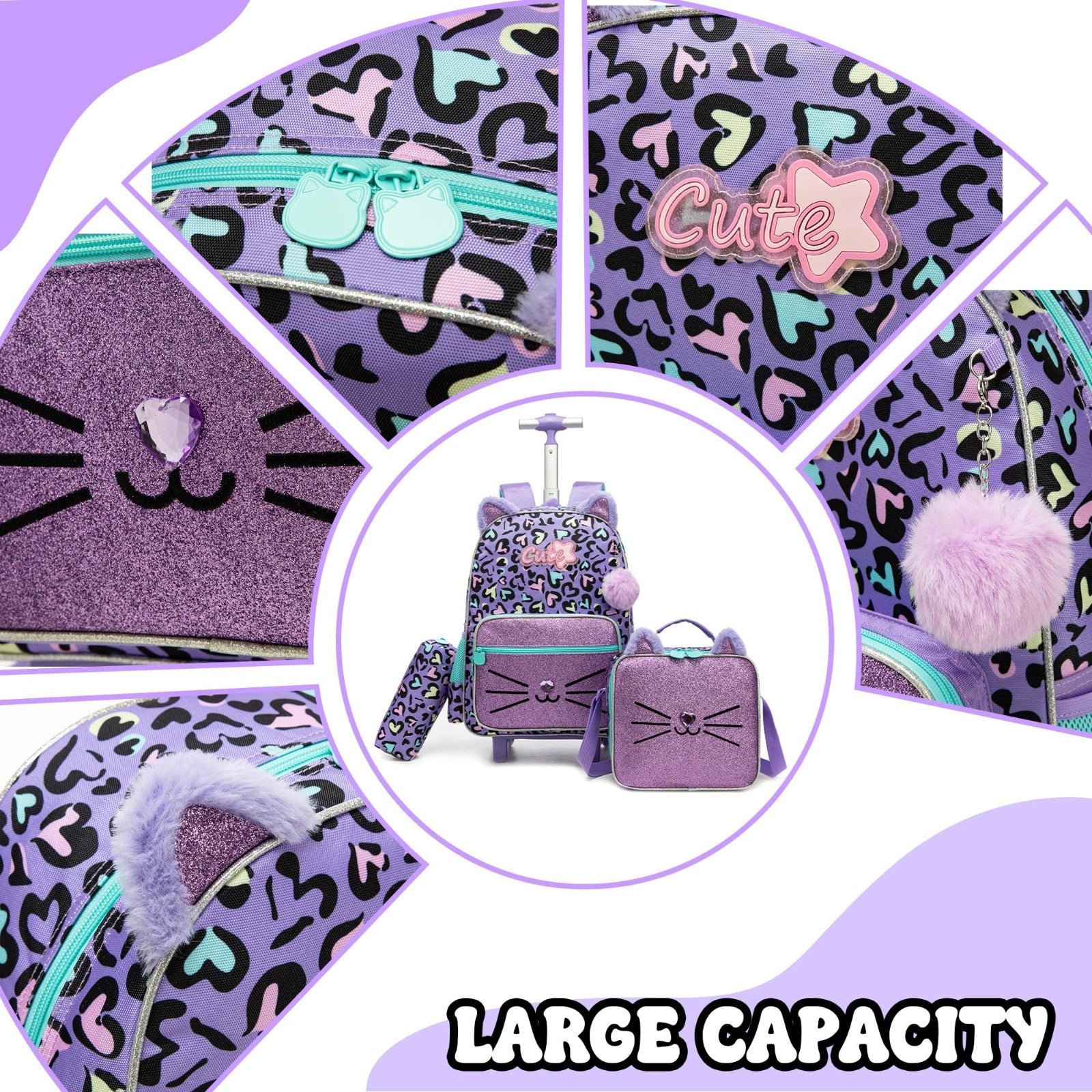 Cute Rolling Backpack for Girls   Wheeled Carry On Bag for Elementary Students4