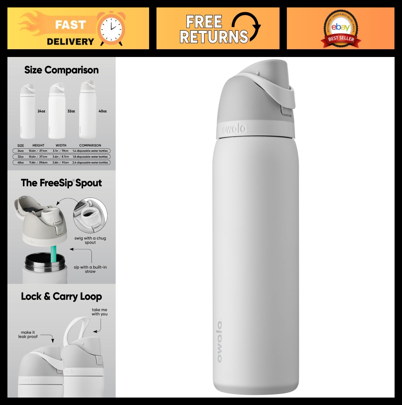Insulated Stainless Steel Water Bottle 32 Oz with Straw, BPA Free, Travel Friend0