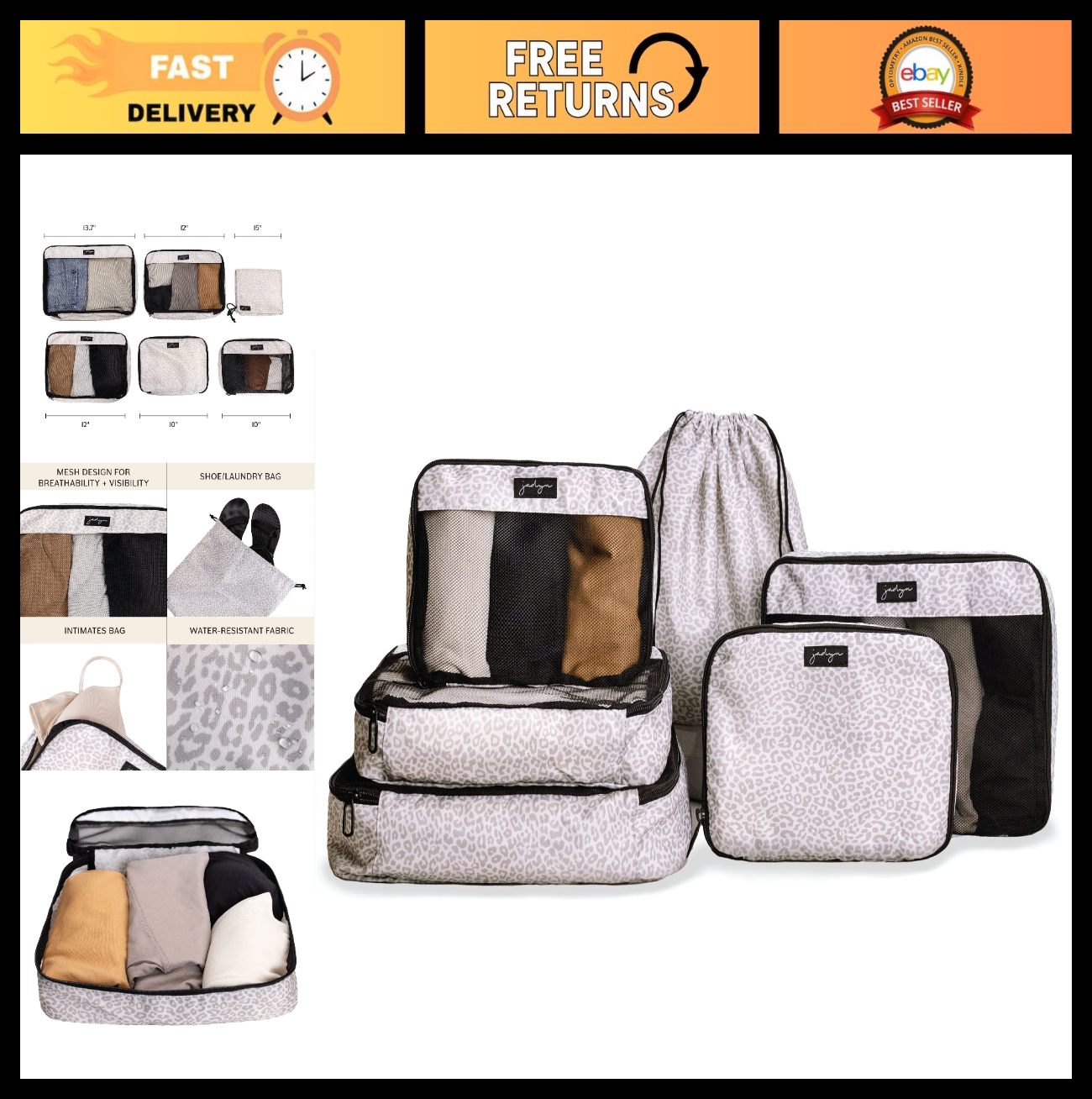 6-Piece Packing Cubes Set for Travel - Large Organizer for Suitcase & Luggage, M0