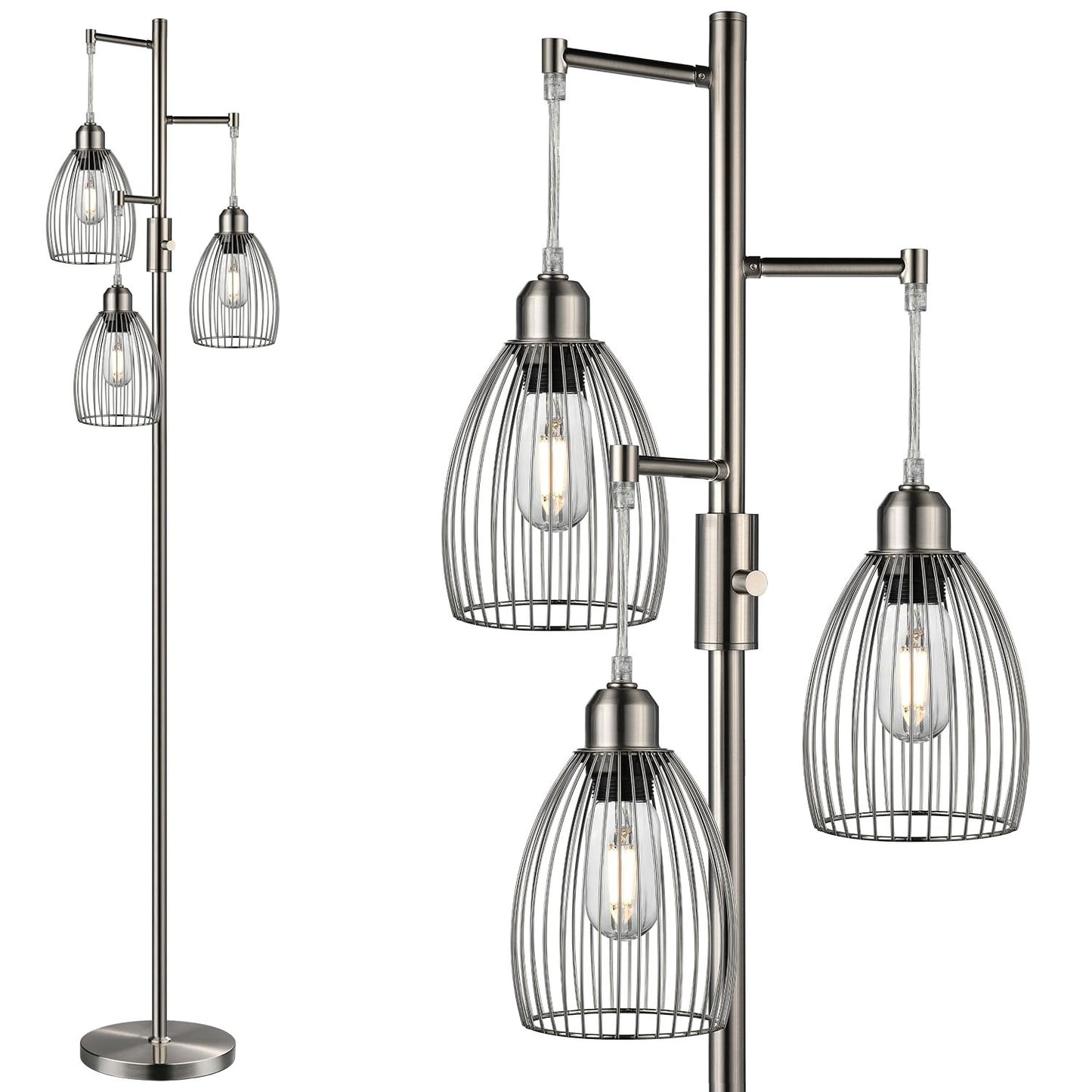 Dimmable Industrial Floor Lamp with 3 LED Edison Bulbs, Elegant Teardrop Design,1