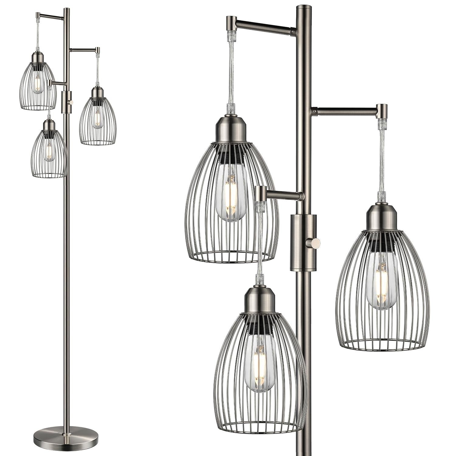 Dimmable Industrial Floor Lamp with 3 LED Edison Bulbs, Elegant Teardrop Design,1