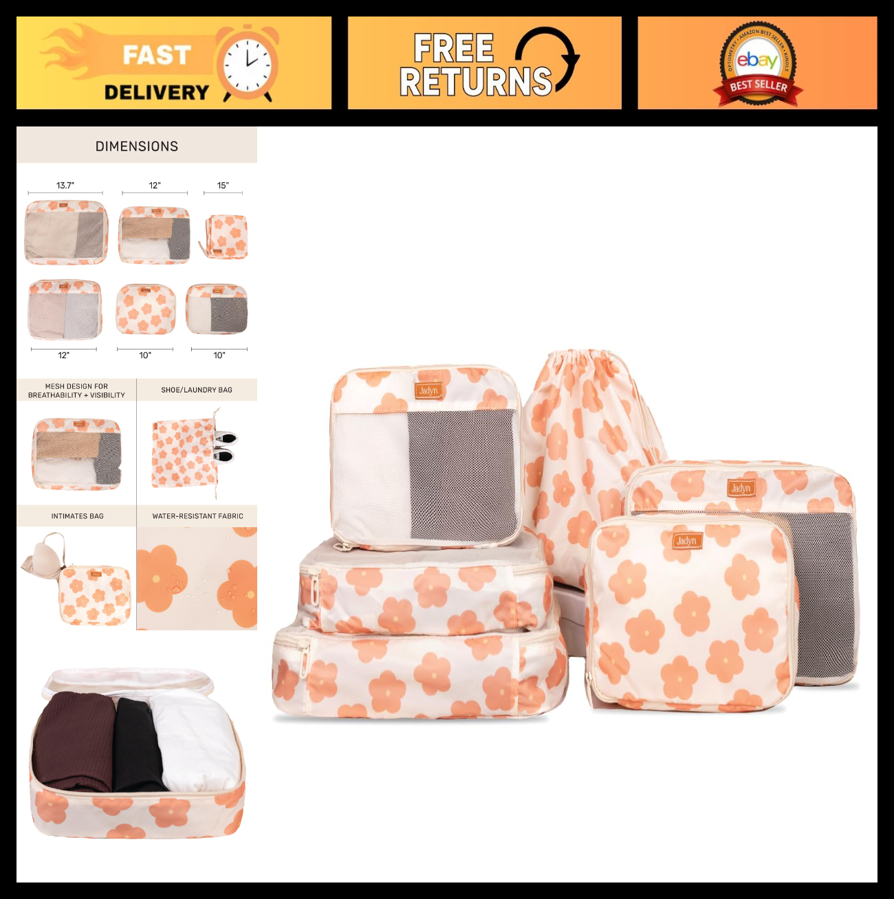 6-Piece Packing Cubes Set for Travel, Large Organizer for Suitcase & Luggage0