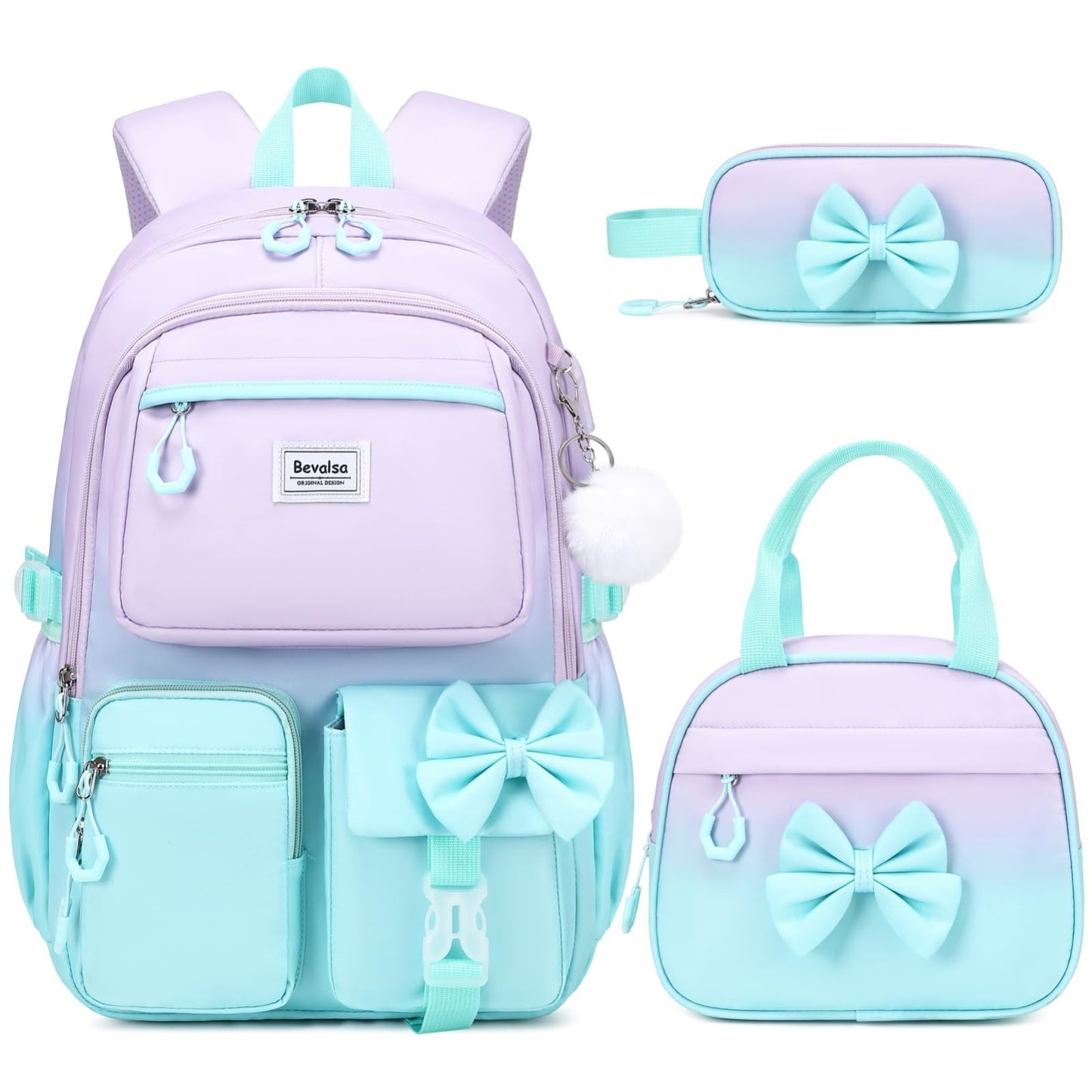 Cute Bow Backpack for Girls   School Bag with Lunch Bag & Pencil Case, Stylish &1
