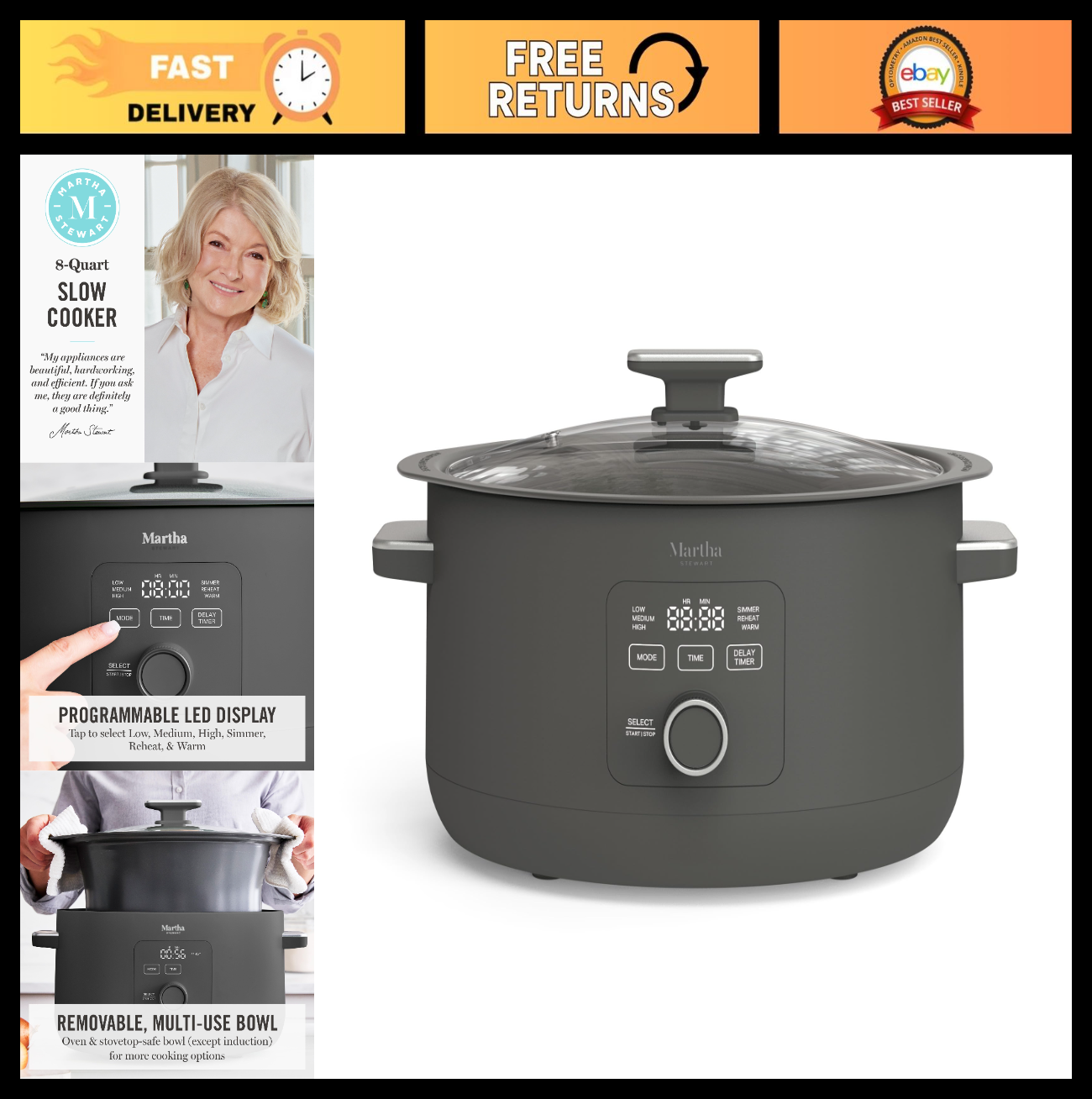Programmable 8 QT Slow Cooker with Timer, 3 Heat Settings, Nonstick Ceramic Croc0