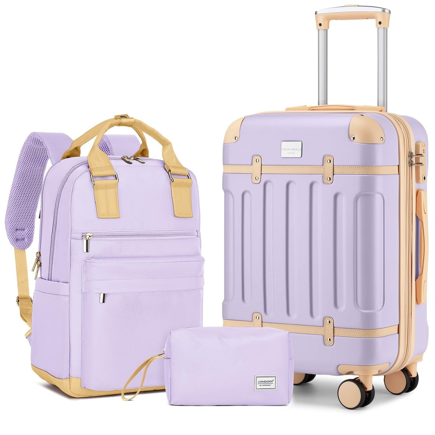 Expandable 3-Piece Carry-On Luggage Set - Lavender, 22x14x9, TSA-Approved, Spinn1