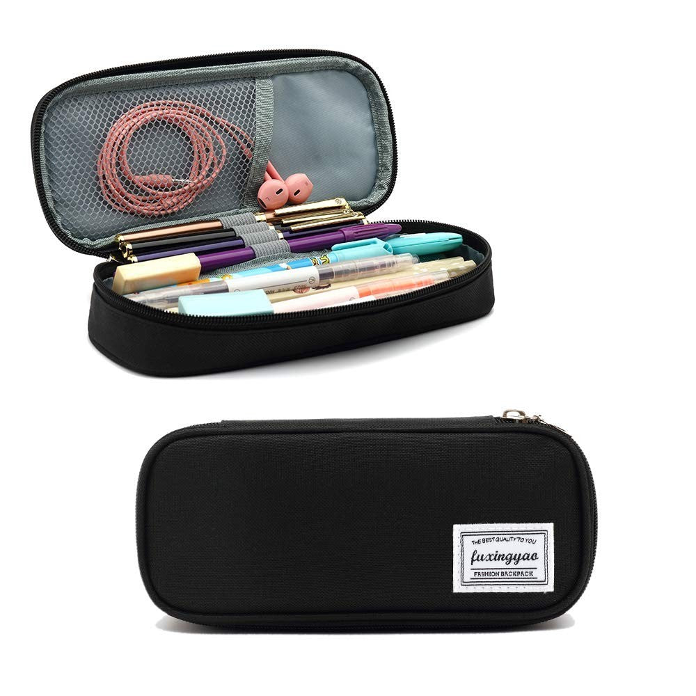 Multi Slot Pencil Case, Portable Pouch for School & Office, Black Pen Bag1